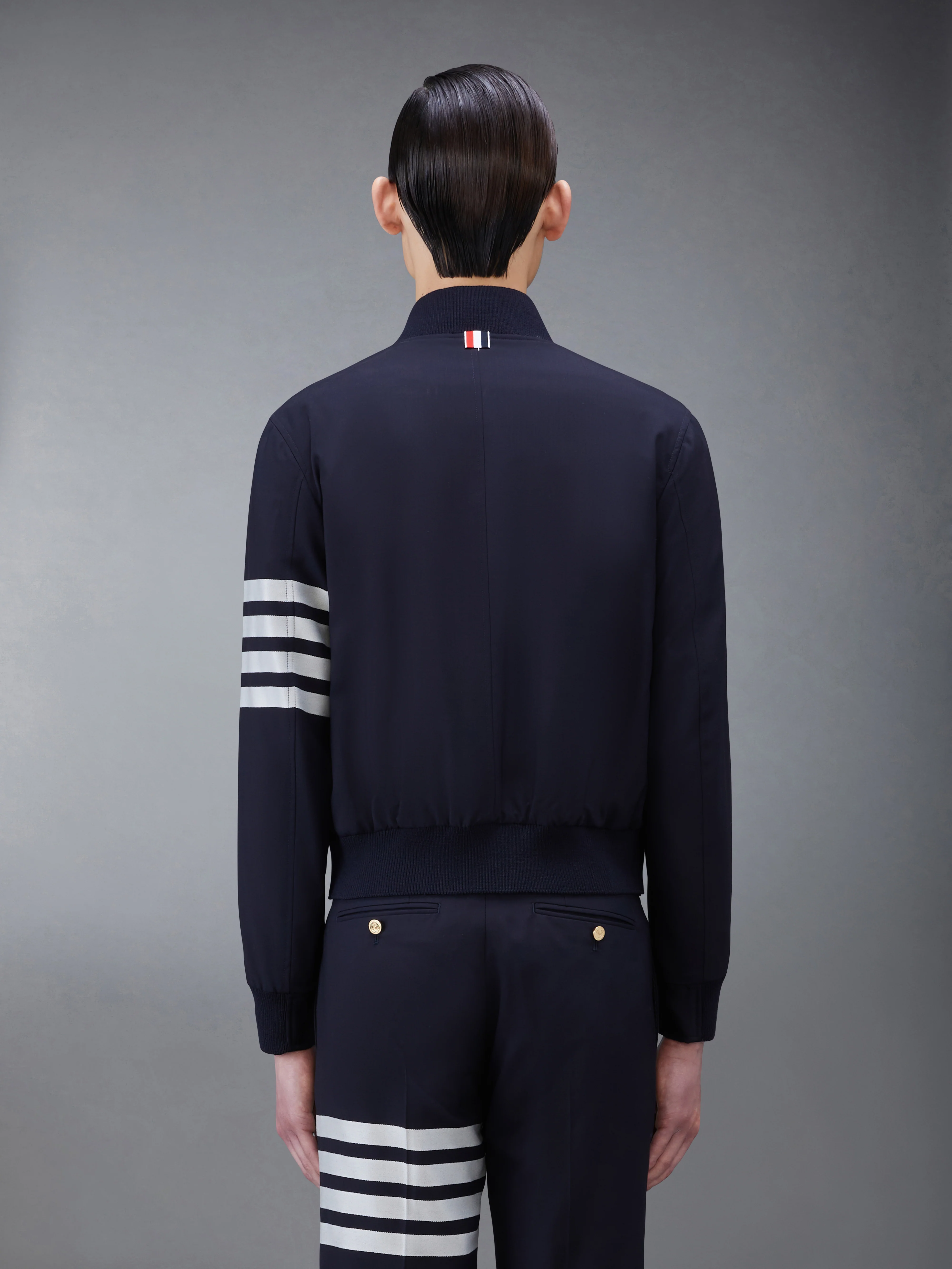 PLAIN WEAVE 4-BAR KNIT RIB BLOUSON JACKET - Image 2