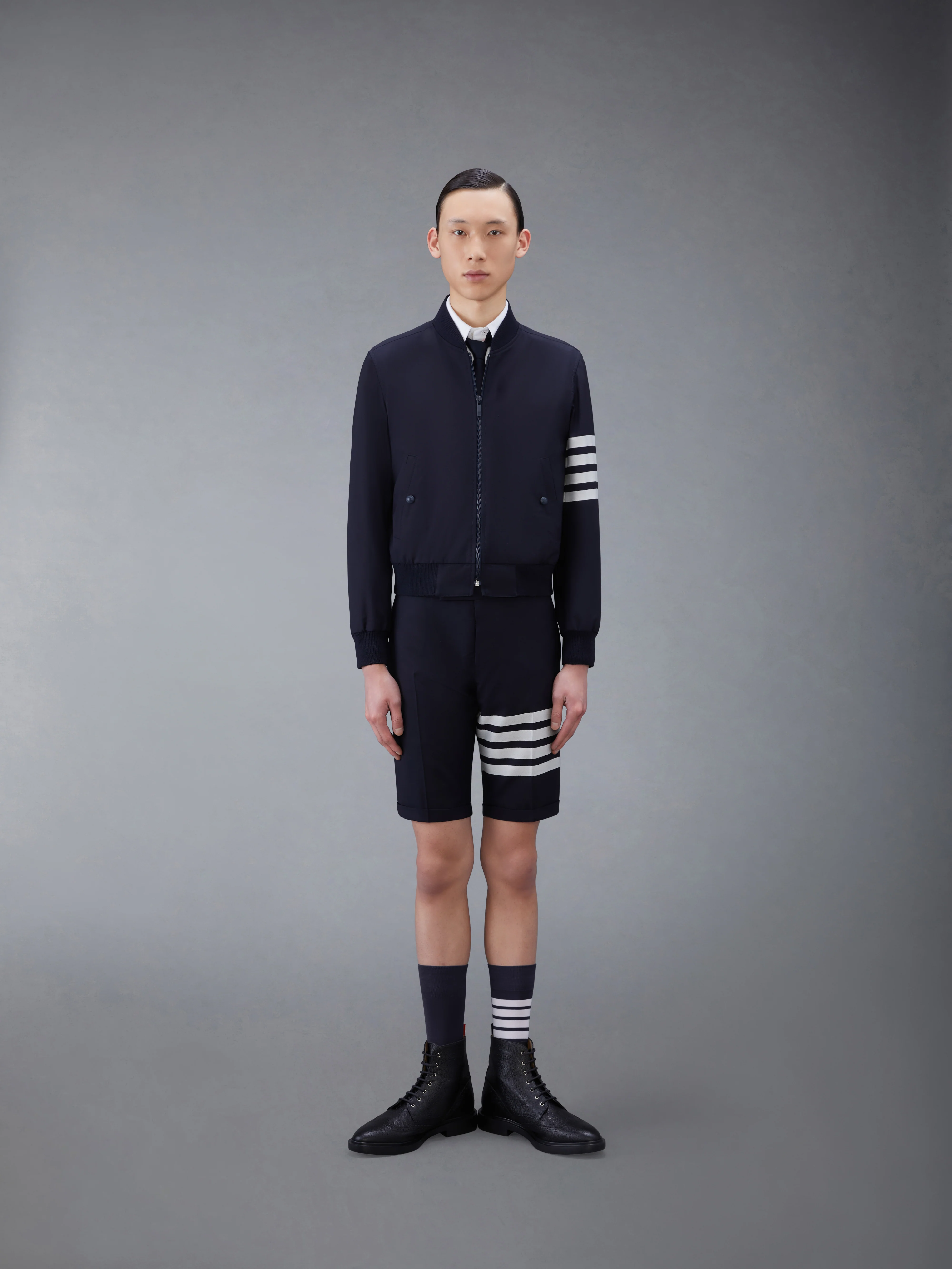PLAIN WEAVE 4-BAR KNIT RIB BLOUSON JACKET - Image 3