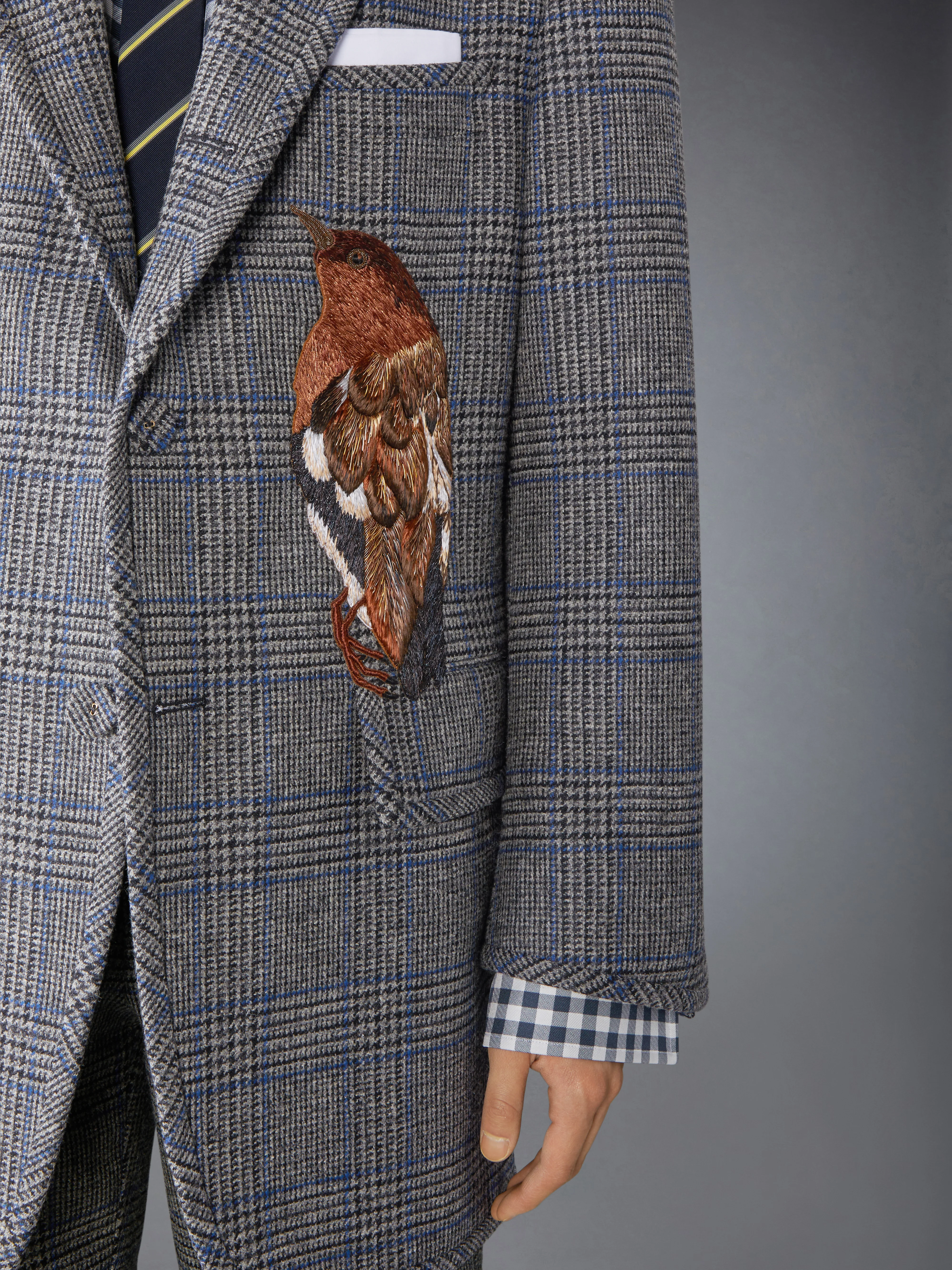 PRINCE OF WALES HUNTING TWEED BIRD APPLIQUE OVERSIZED JACKET - Image 5