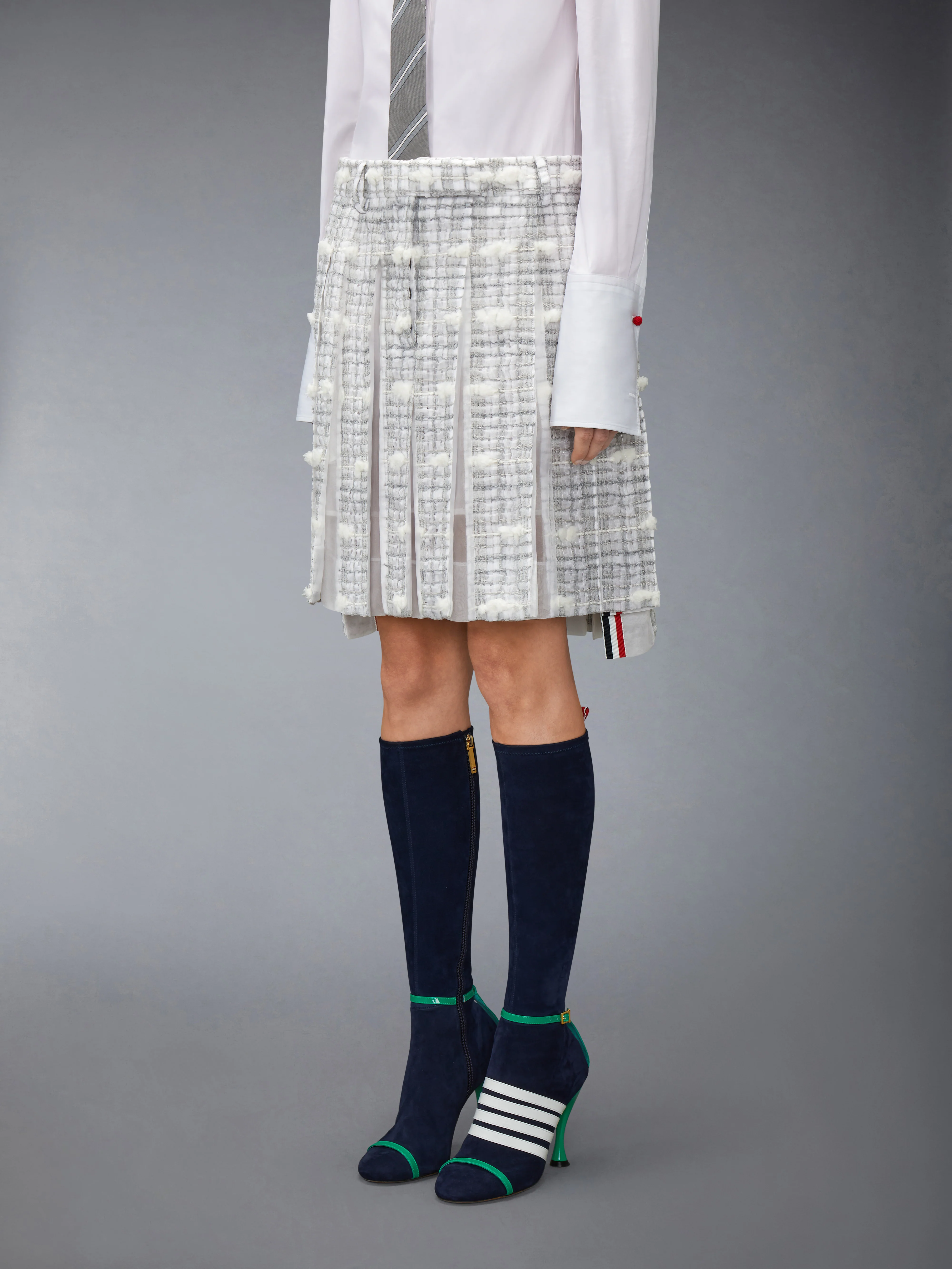 REPP STRIPE POUF TWEED LOW RISE PLEATED SKIRT - Image 2
