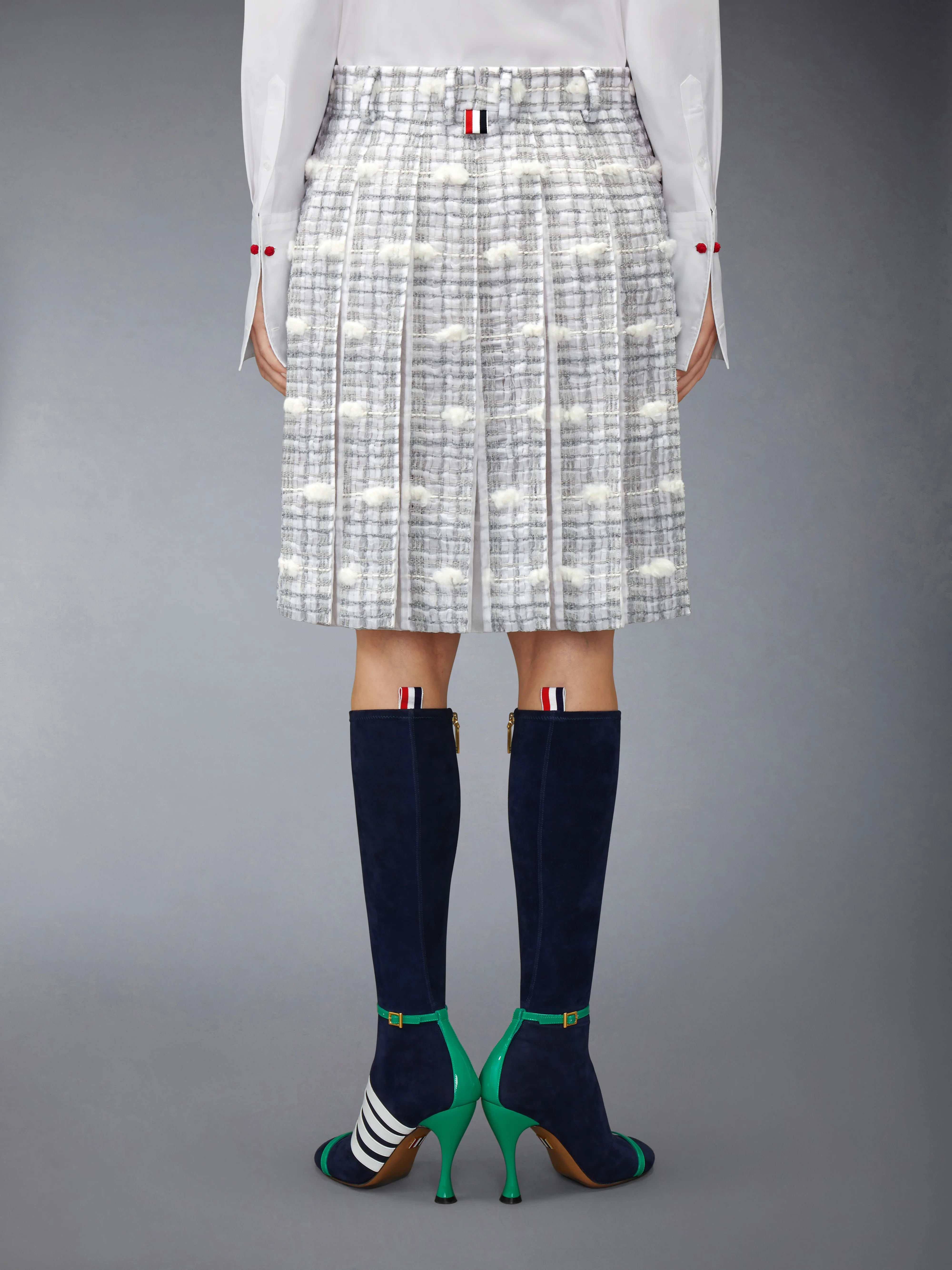 REPP STRIPE POUF TWEED LOW RISE PLEATED SKIRT - Image 3