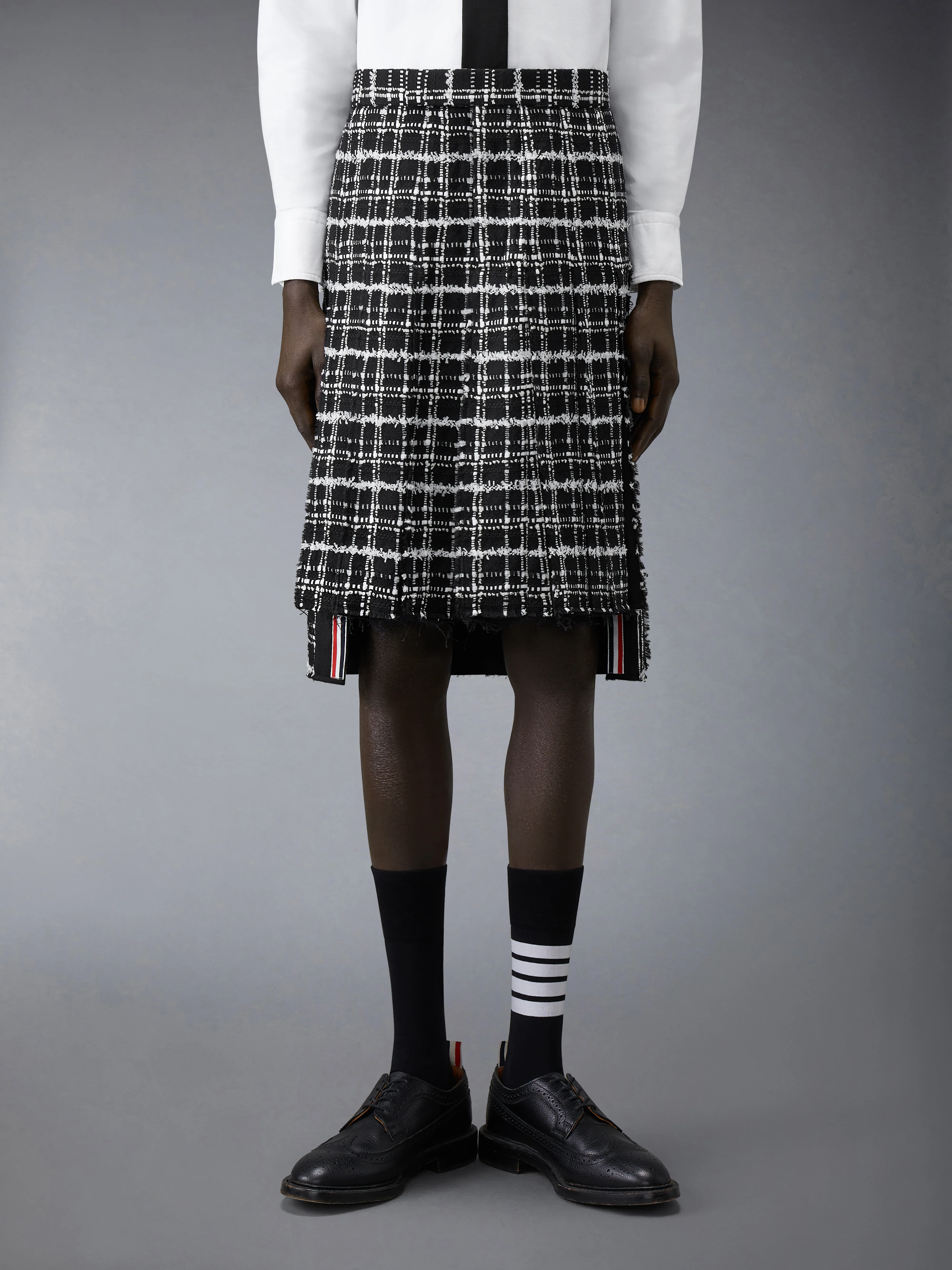 RIBBON TWEED PLEATED SKIRT WITH FRAY EDGE - Image 2