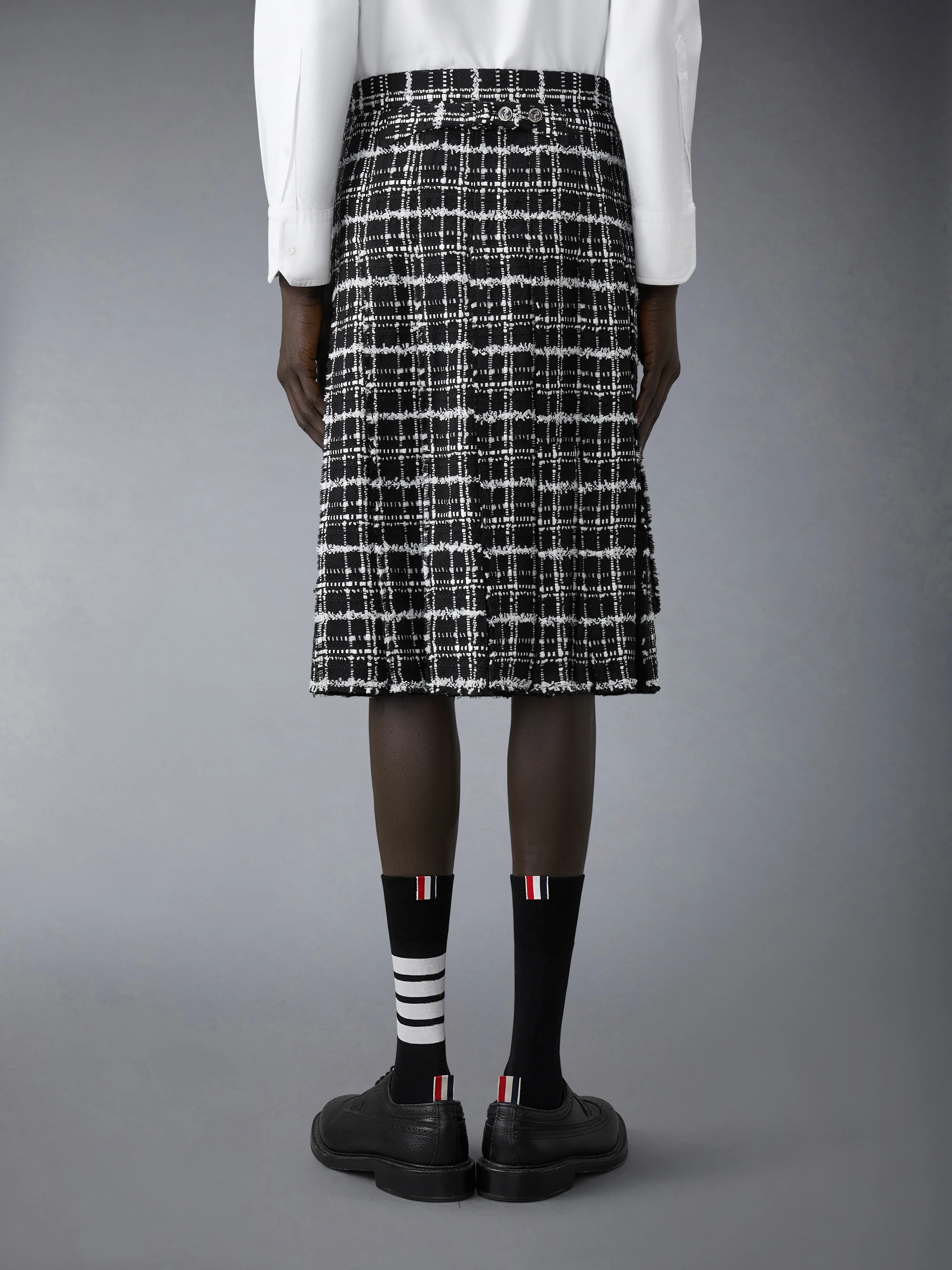 RIBBON TWEED PLEATED SKIRT WITH FRAY EDGE - Image 4