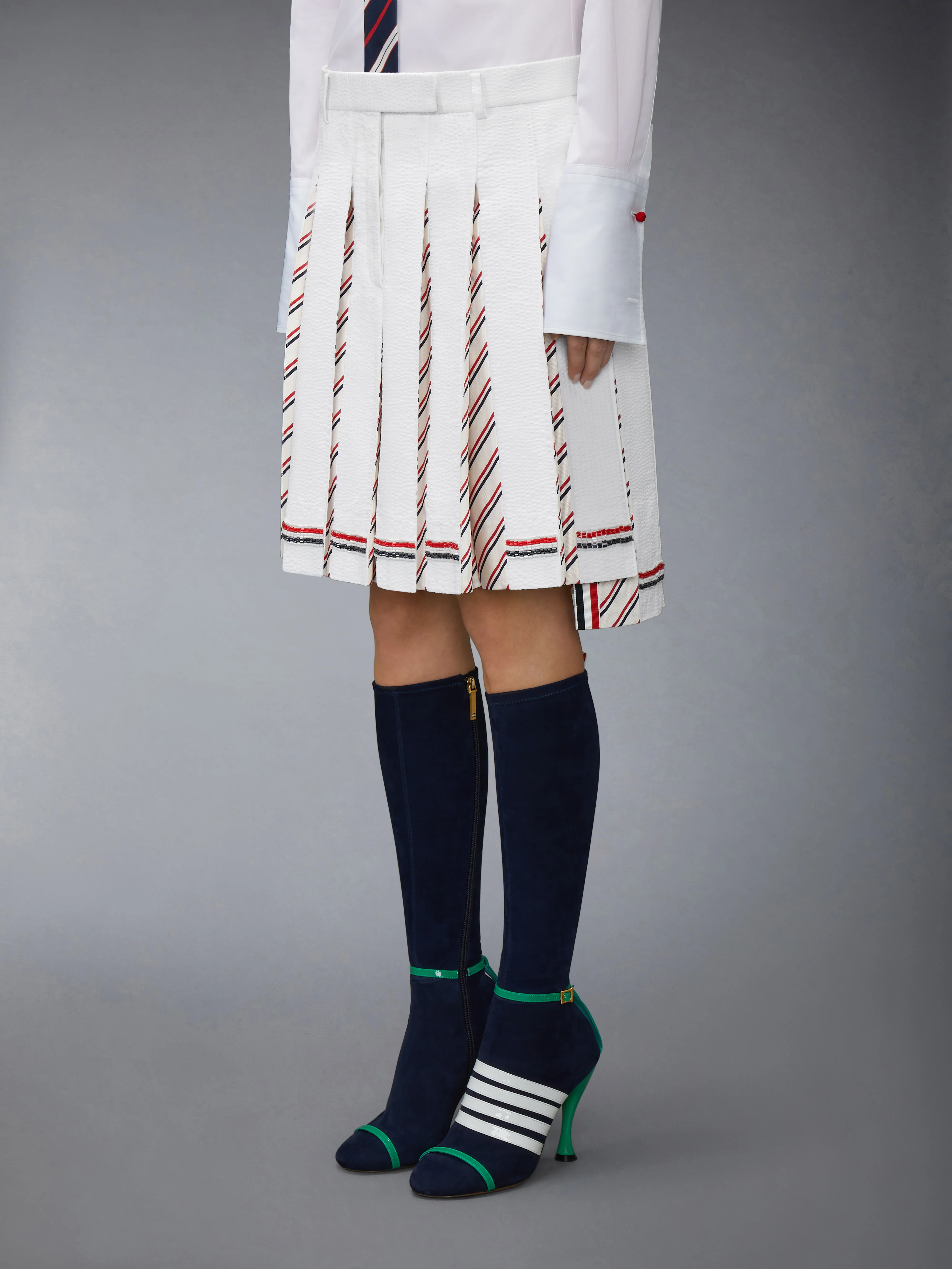 RWB BUGLE BEAD TIPPING LOW RISE PLEATED SKIRT - Image 2