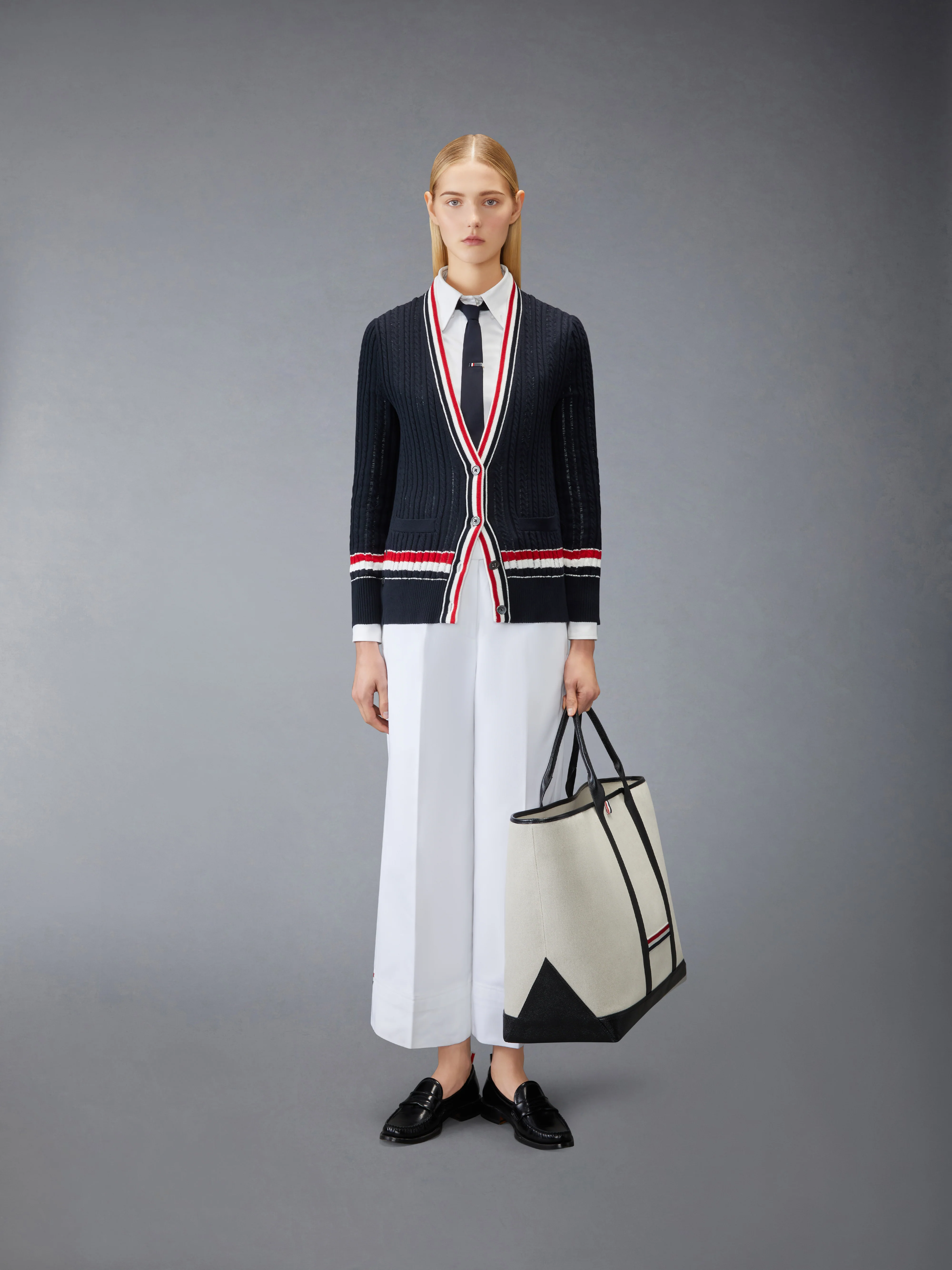 RWB STRIPE BABY LADDER CABLE ELONGATED CARDIGAN - Image 3
