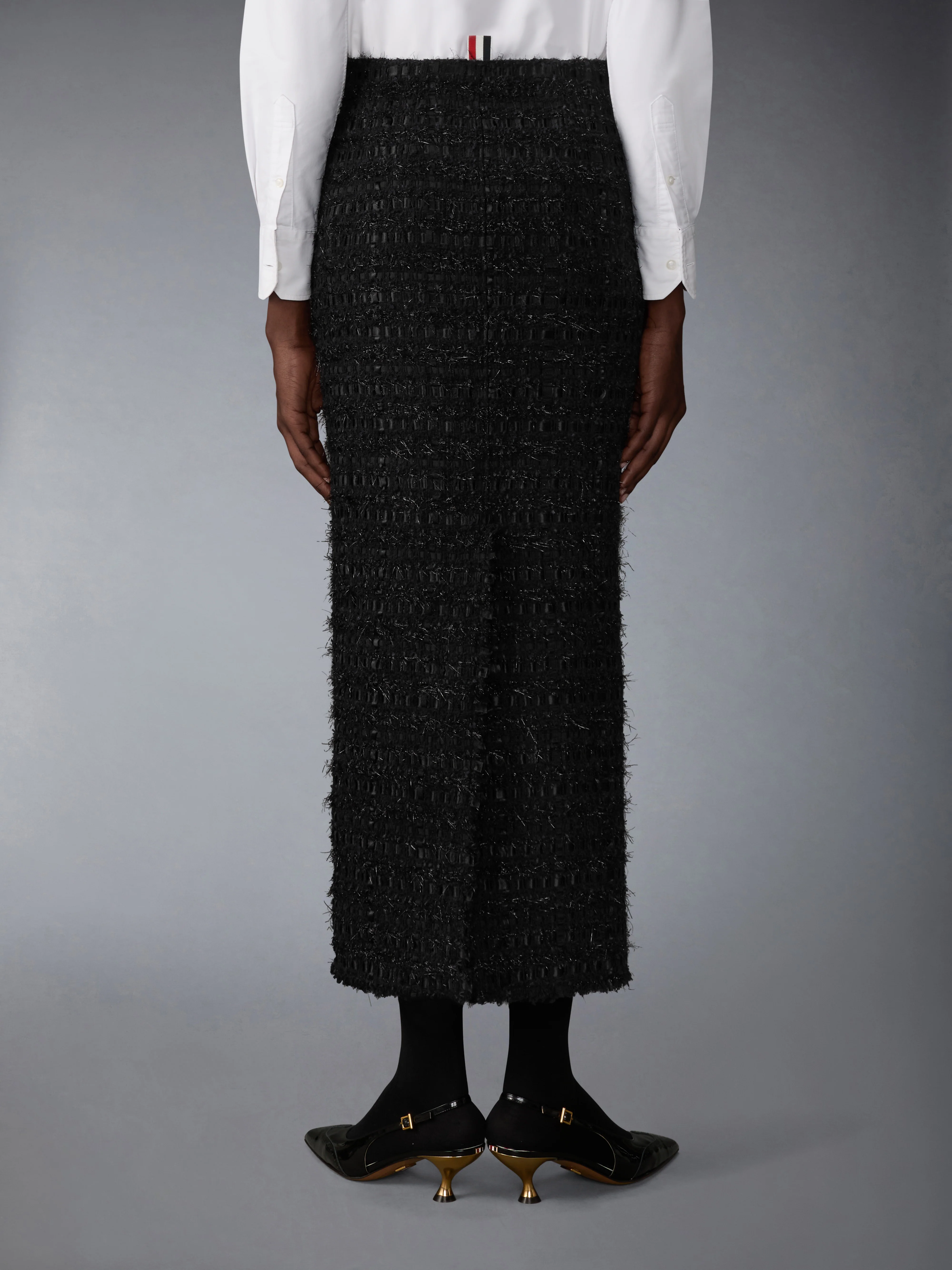 SATIN RIBBON TWEED FRAYED HOBBLE SKIRT - Image 3