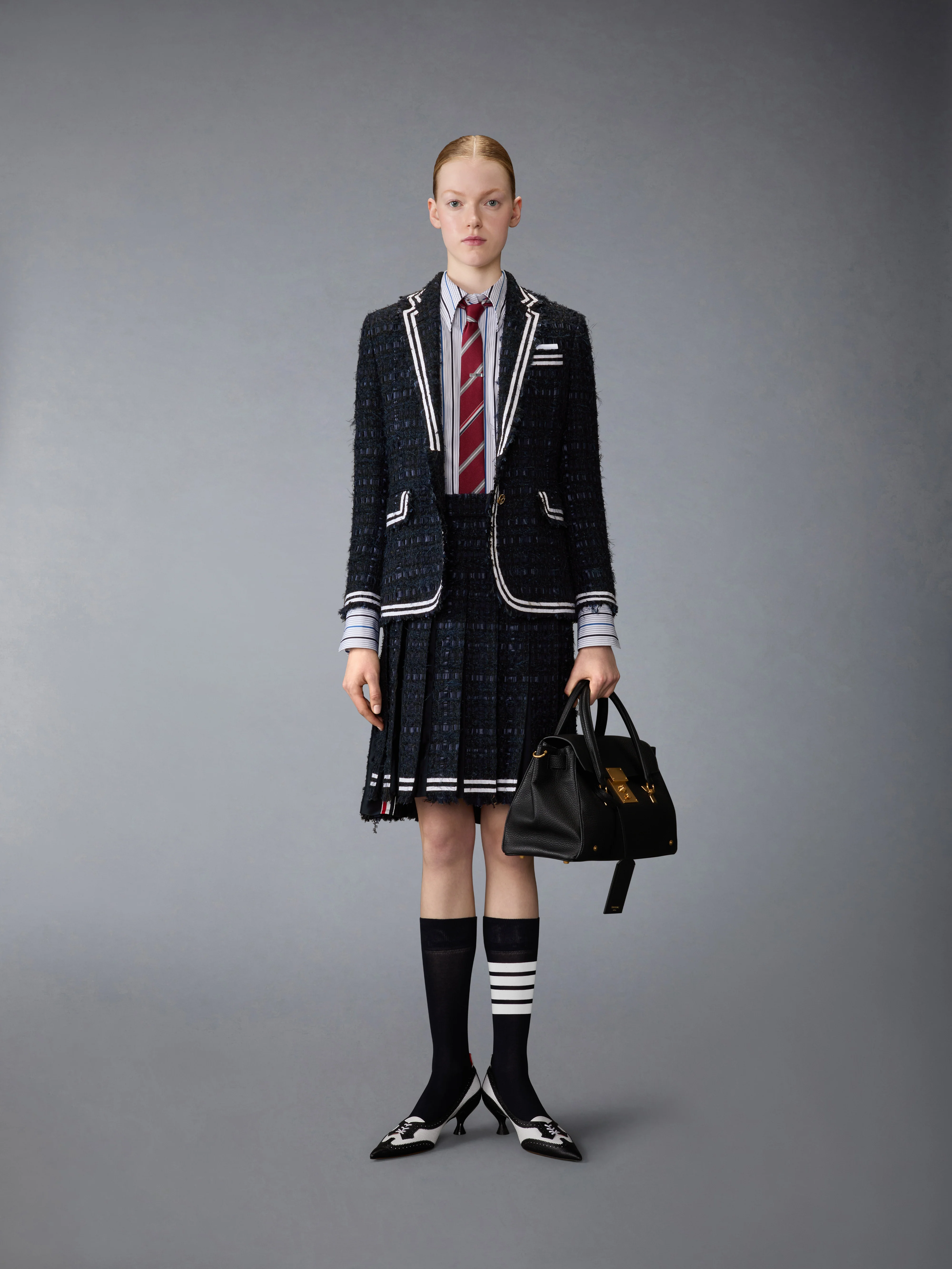 SATIN RIBBON TWEED FRAYED PLEATED SKIRT - Image 4