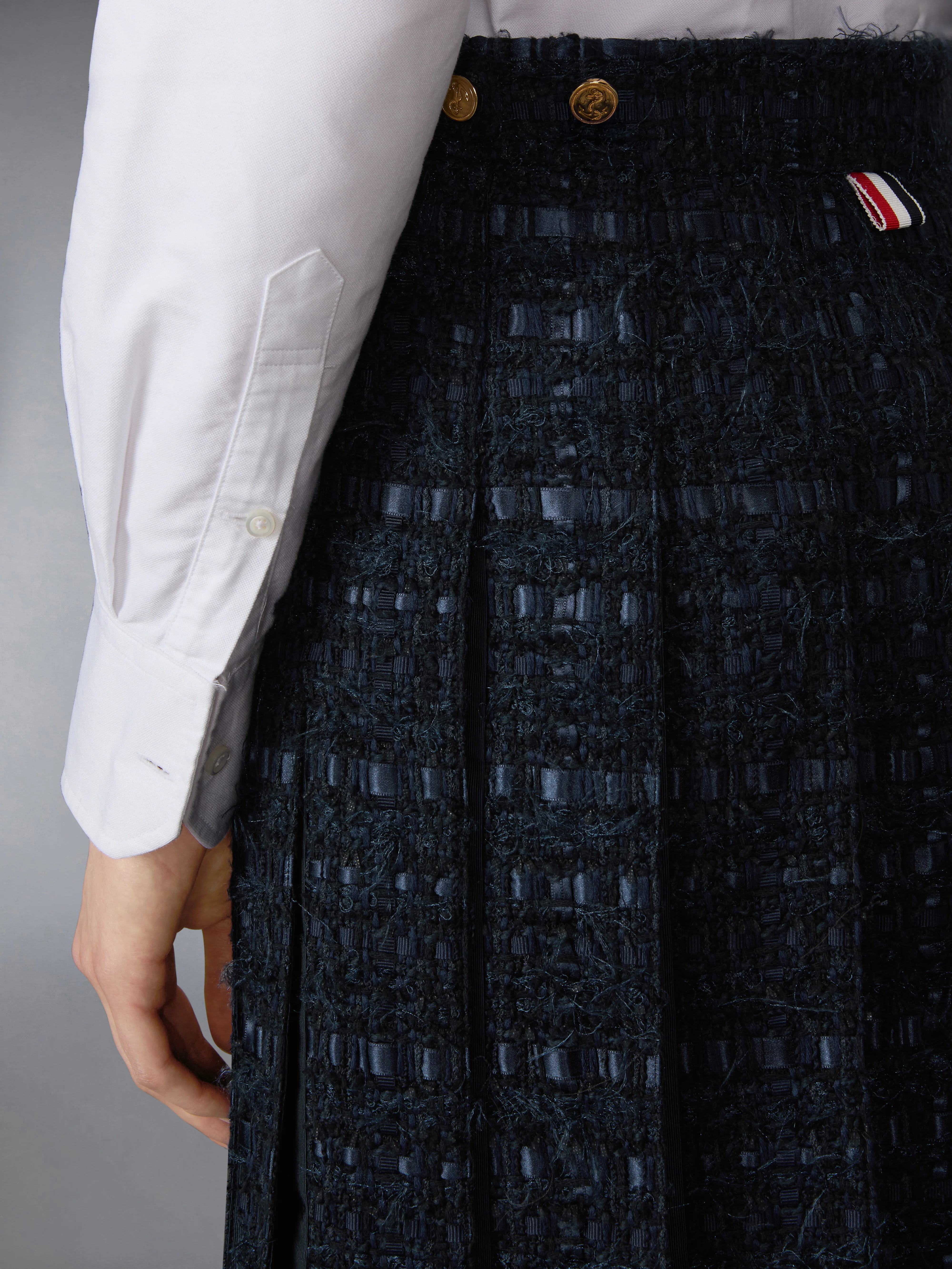SATIN RIBBON TWEED FRAYED PLEATED SKIRT - Image 6