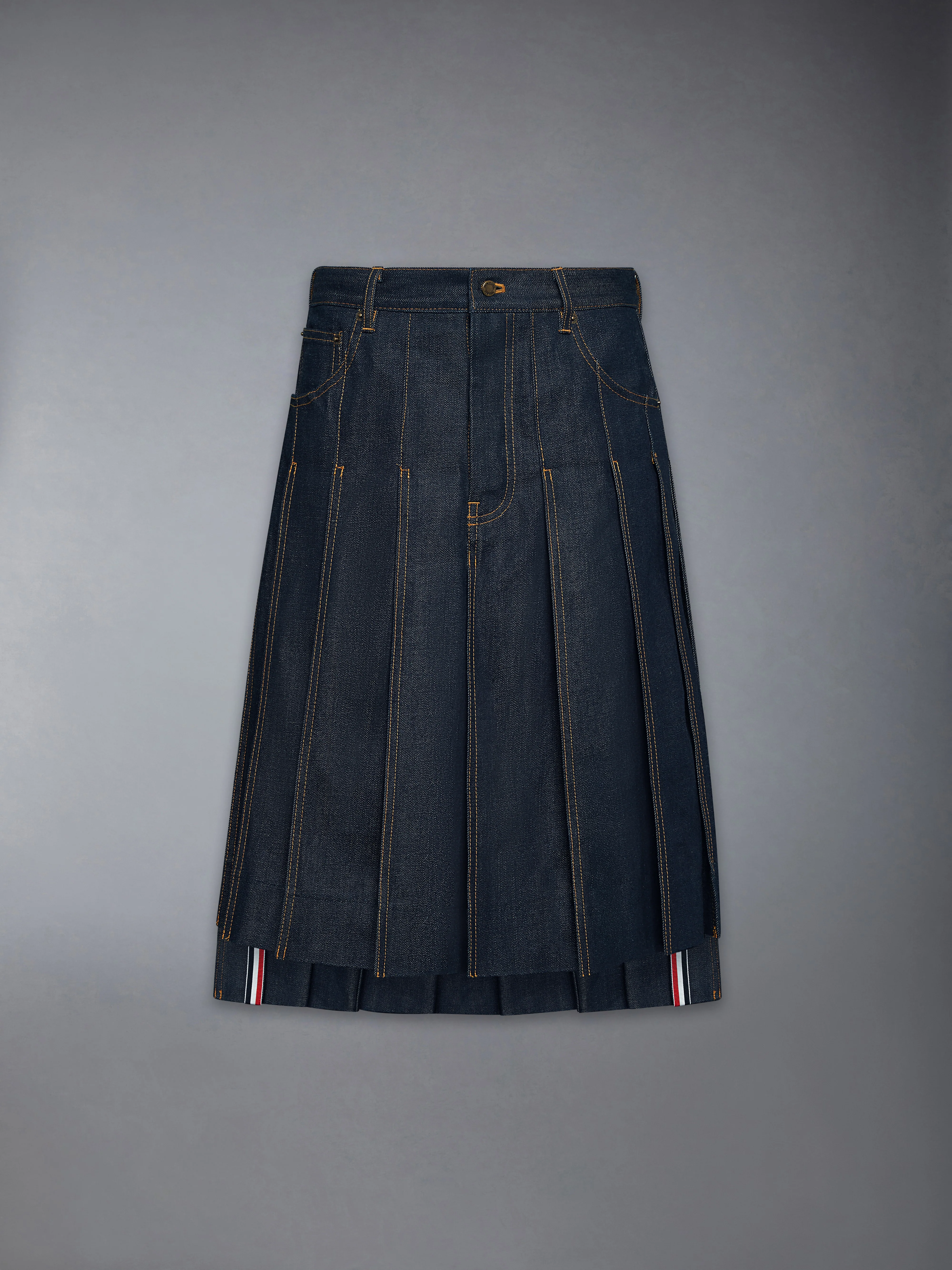 SELVEDGE DENIM BACKSTRAP PLEATED SKIRT - Image 7