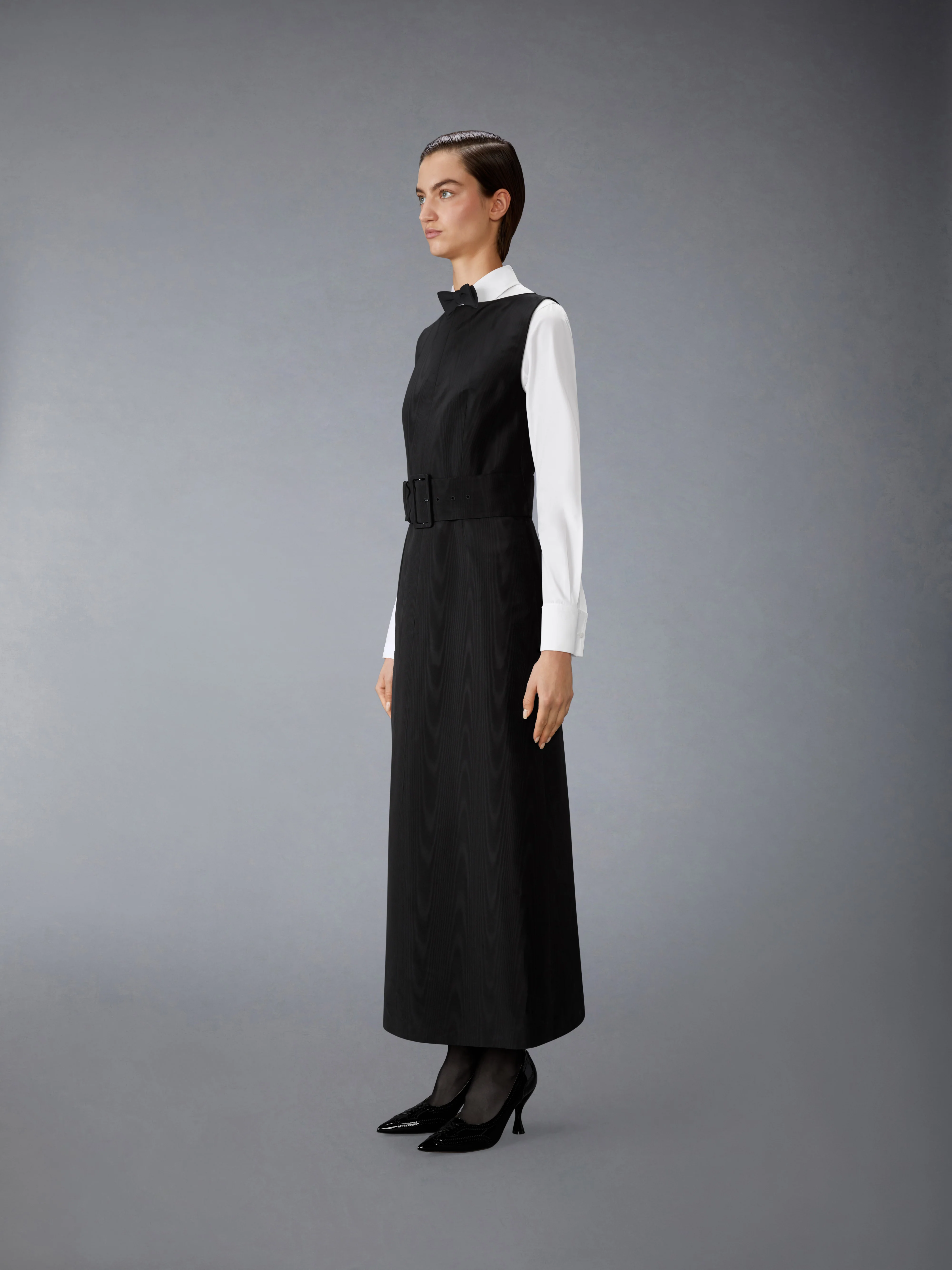 SILK MOIRE BOAT NECK COLUMN DRESS - Image 2