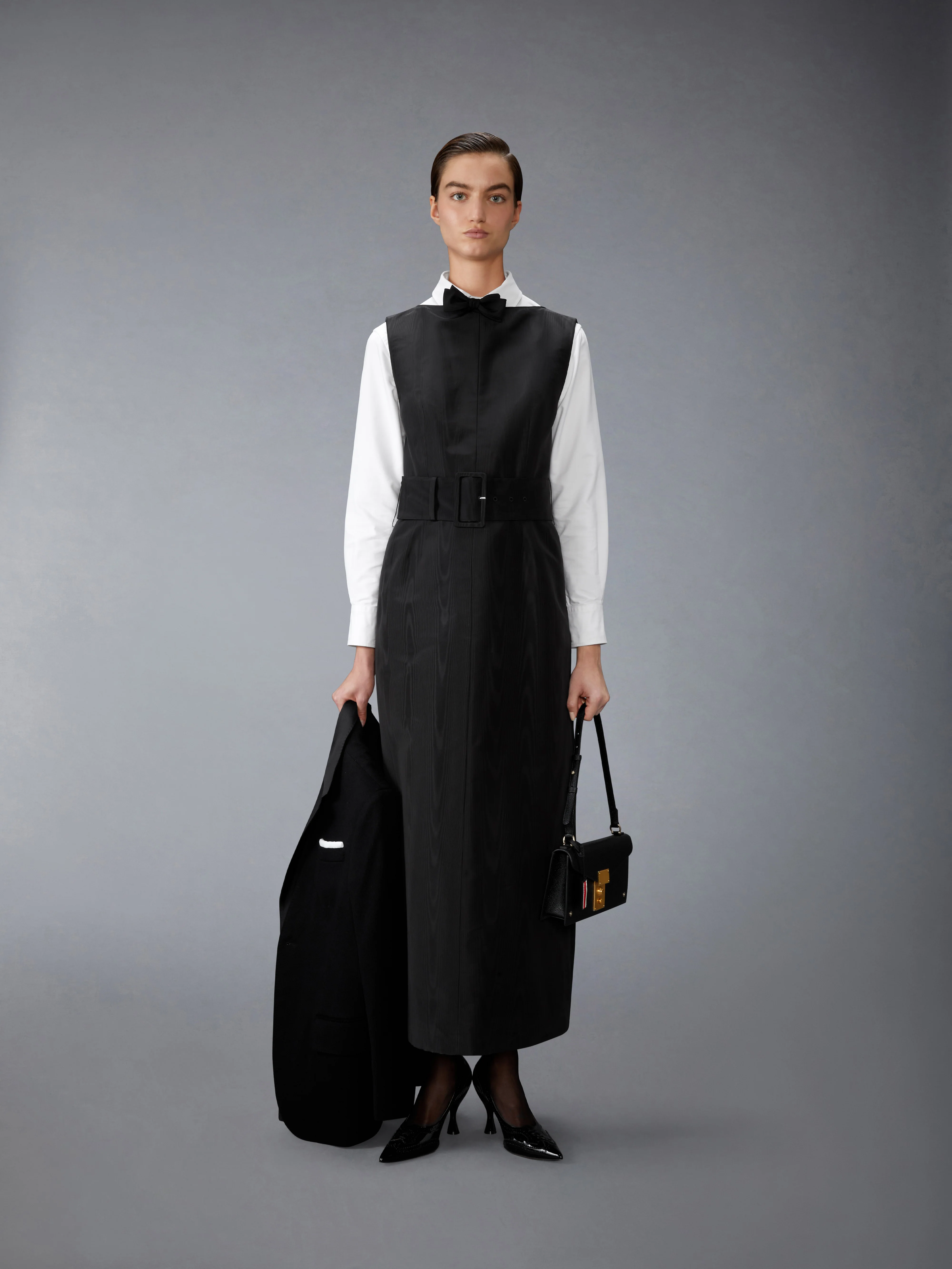 SILK MOIRE BOAT NECK COLUMN DRESS - Image 6