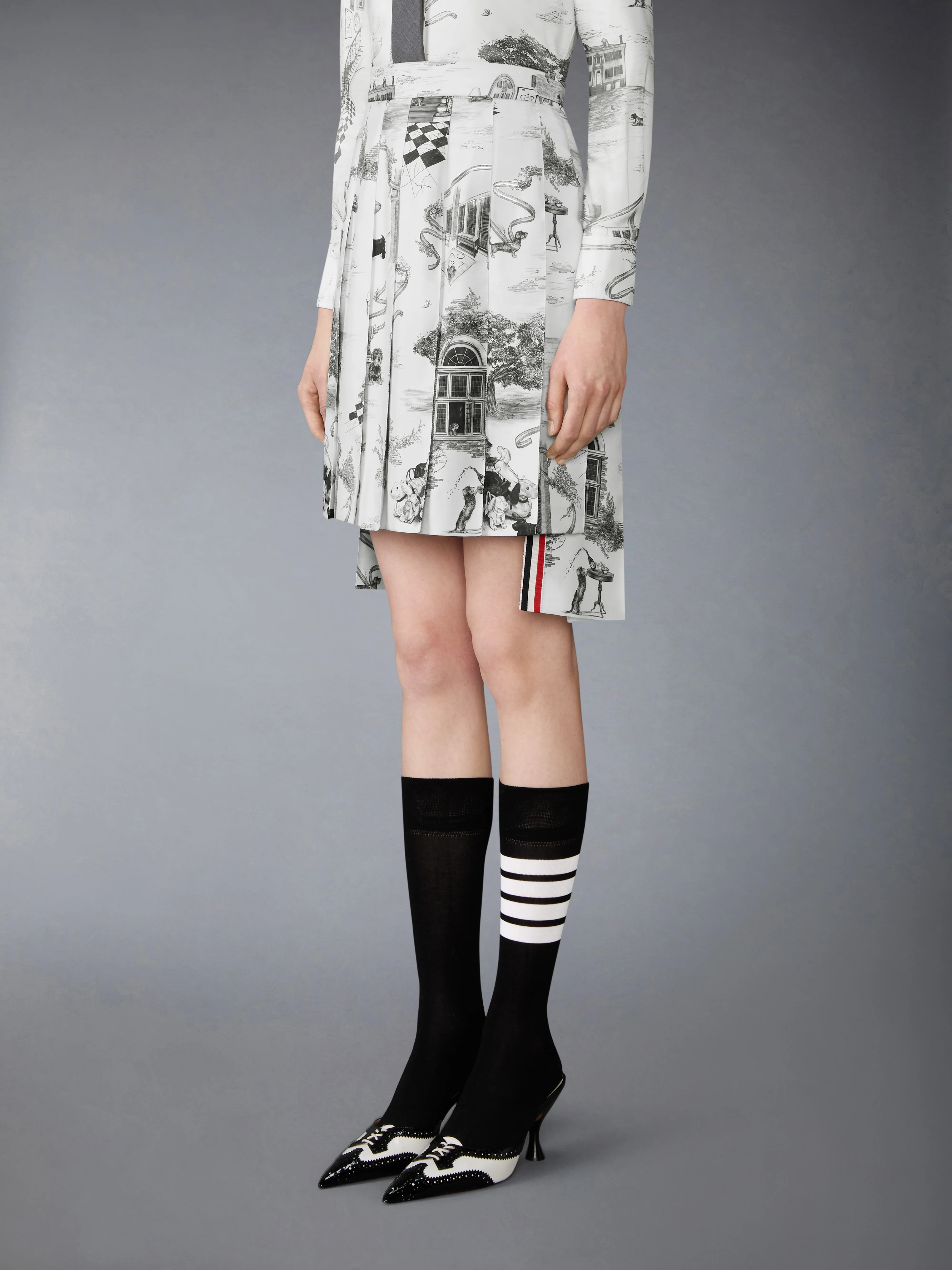 SILK TWILL HECTOR TOILE PLEATED SKIRT - Image 2