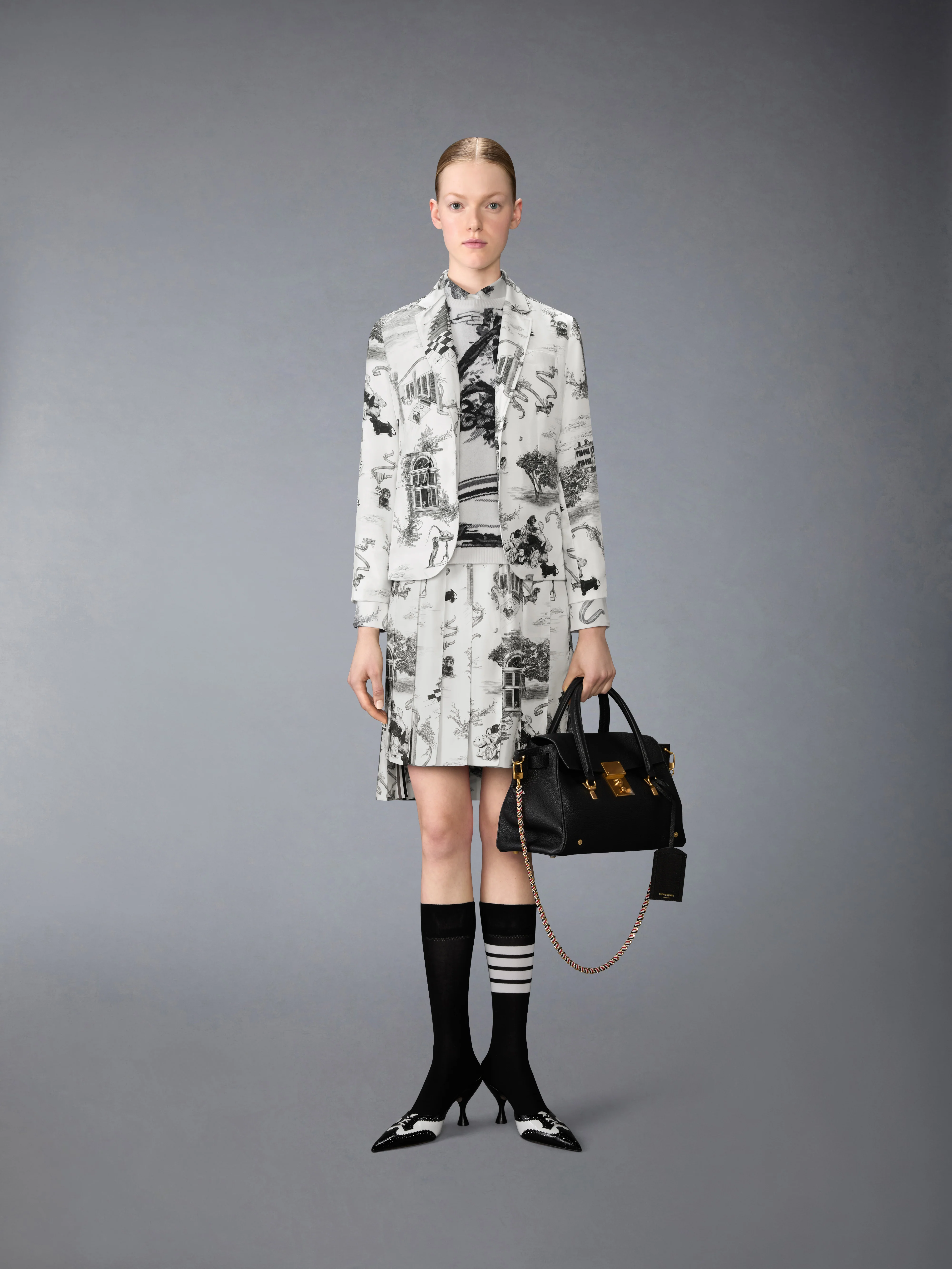 SILK TWILL HECTOR TOILE PLEATED SKIRT - Image 4
