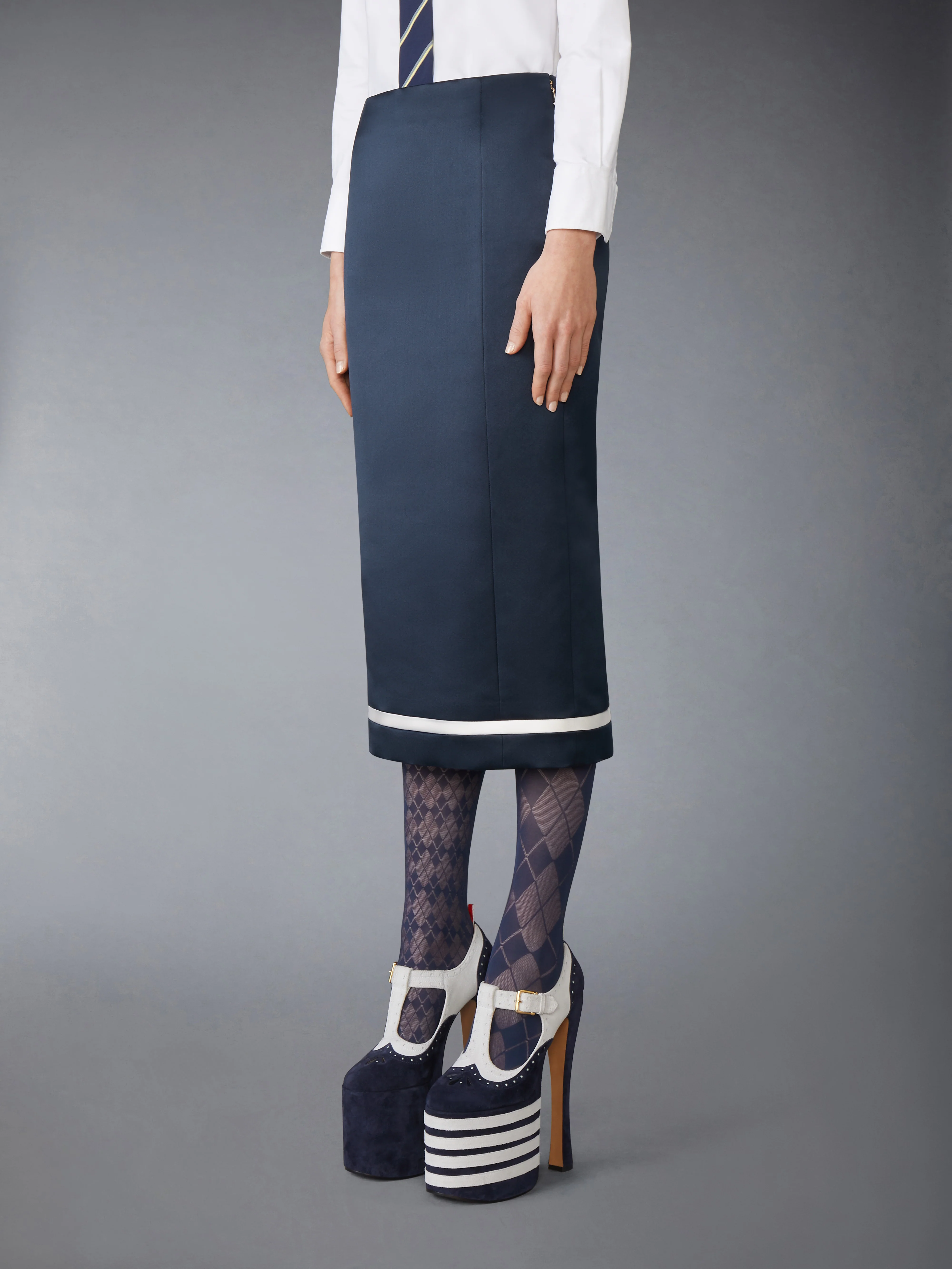 SOLID DOUBLE DUCHESS PENCIL SKIRT - Image 2