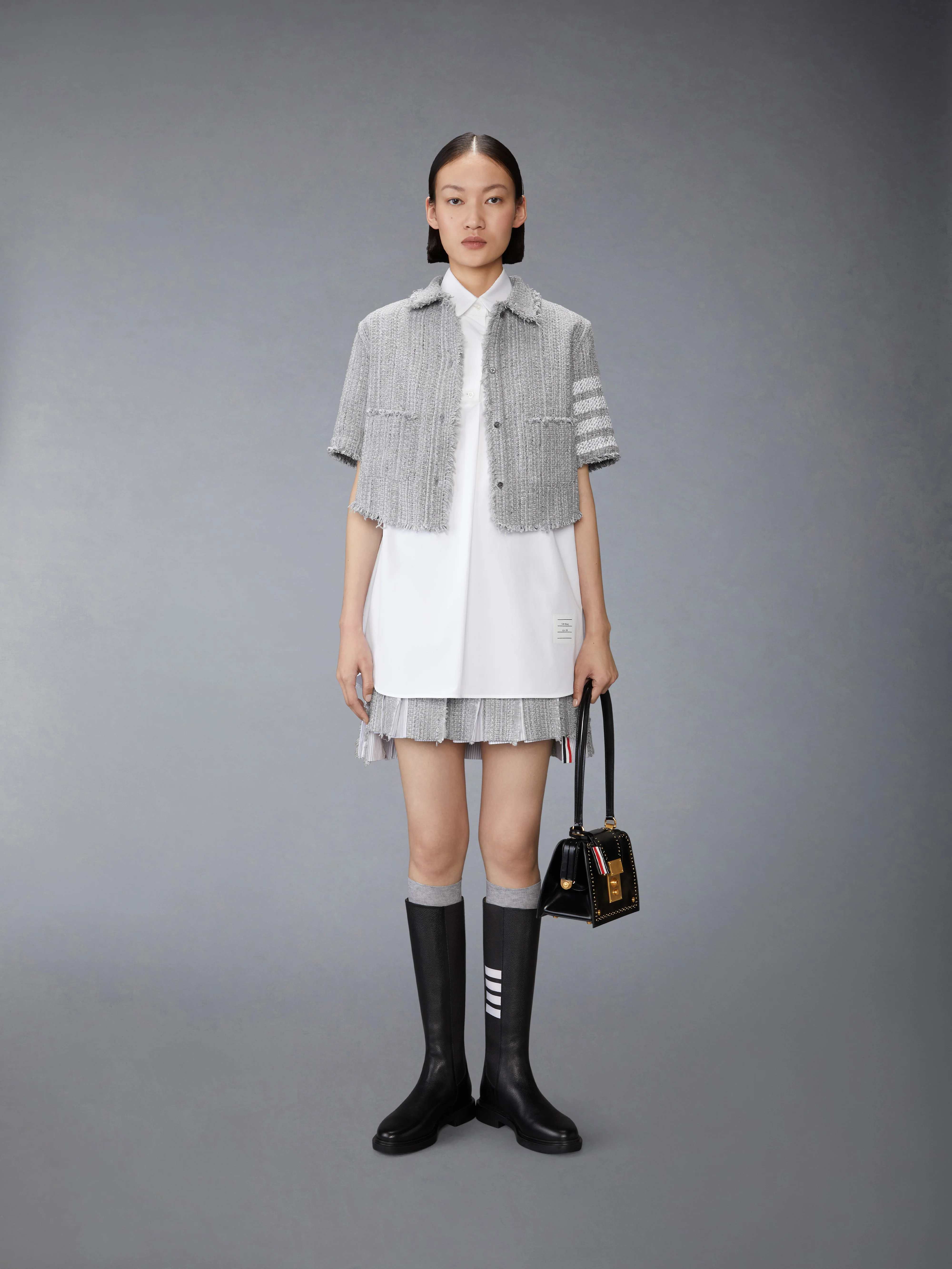 SOLID TWEED 4-BAR CROPPED SHIRT JACKET - Image 3