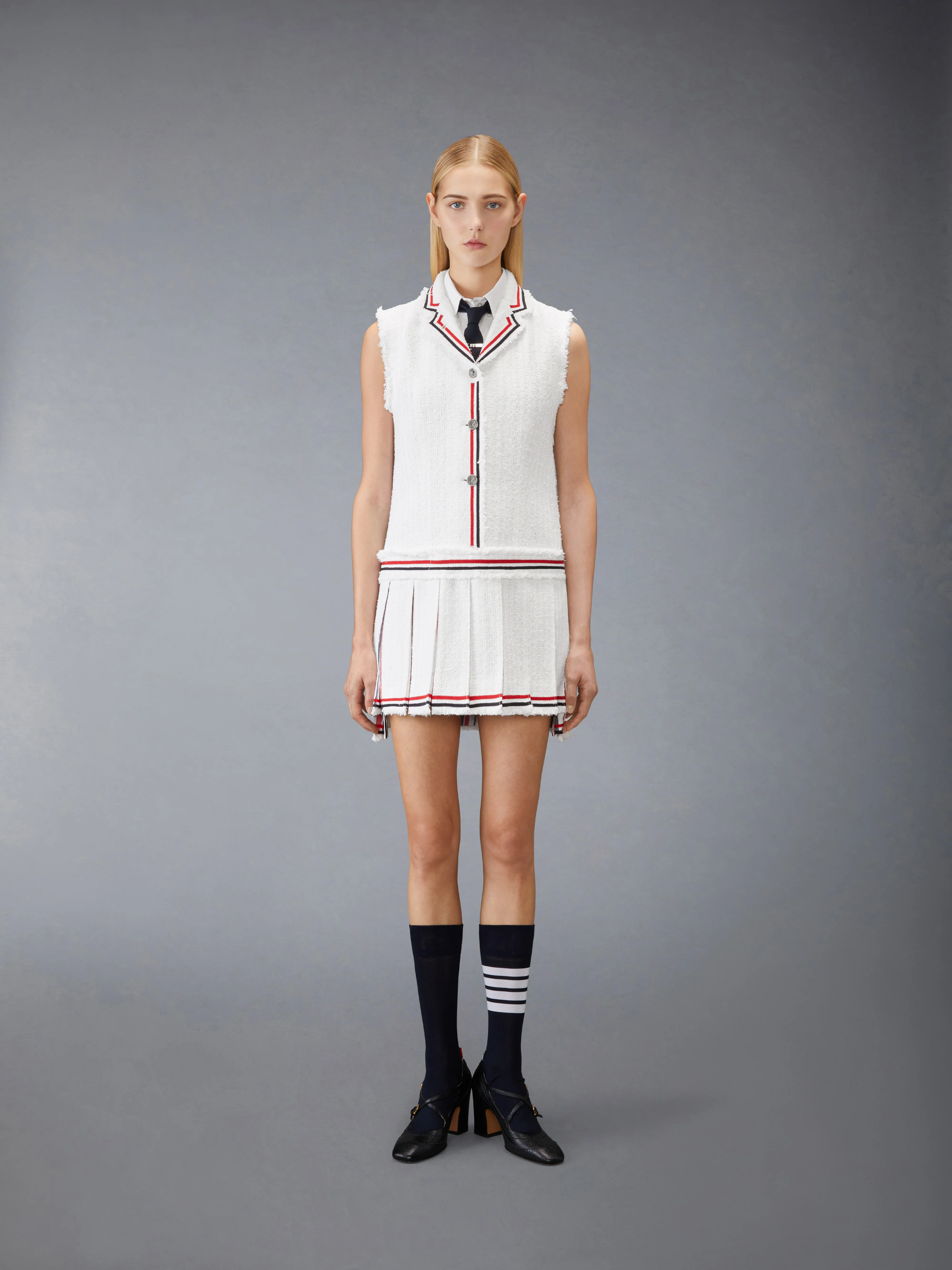 SOLID TWEED PLEATED SPORTCOAT DRESS - Image 4