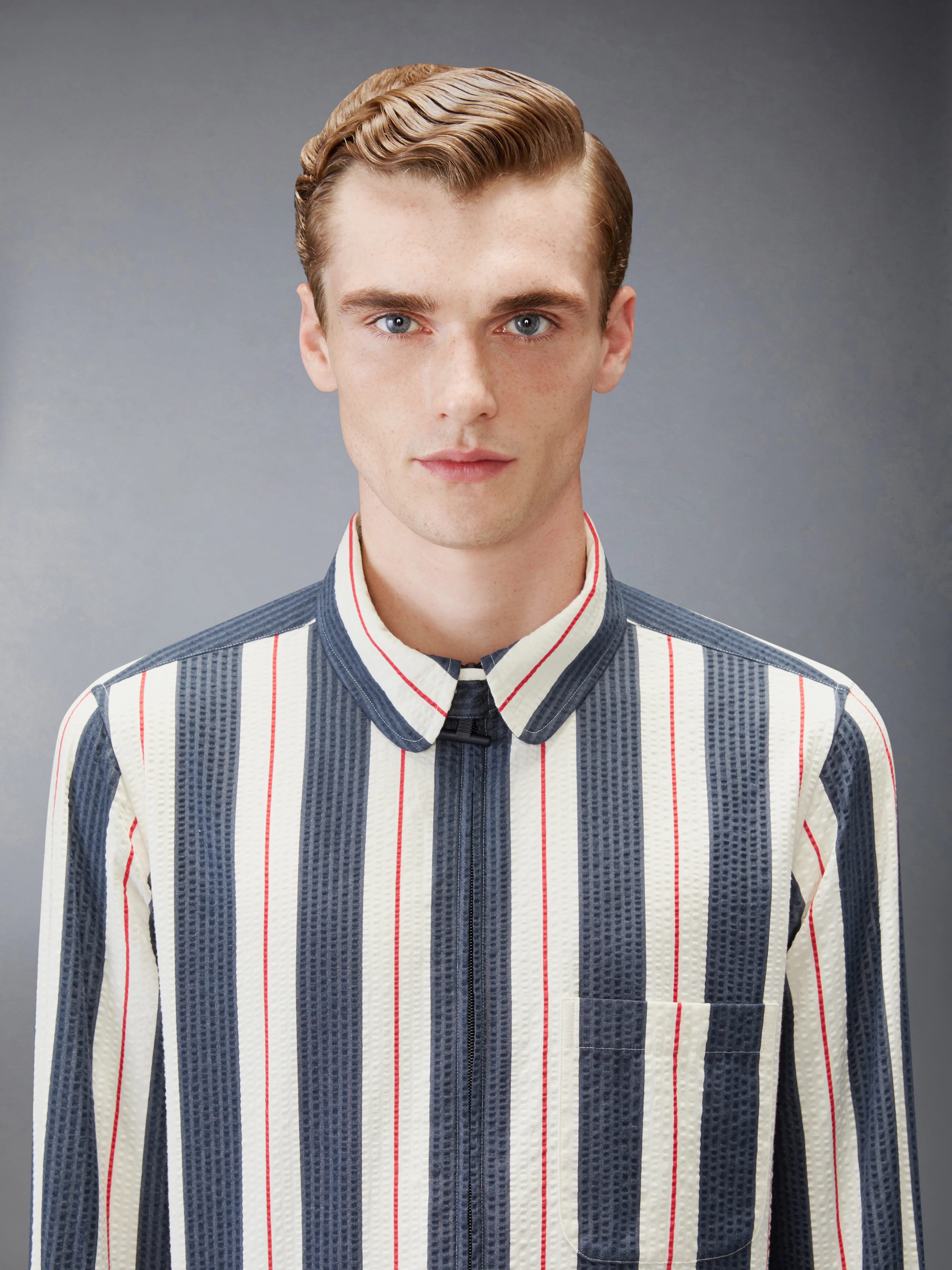 STRIPE SEERSUCKER ZIP UP SHIRT - Image 5