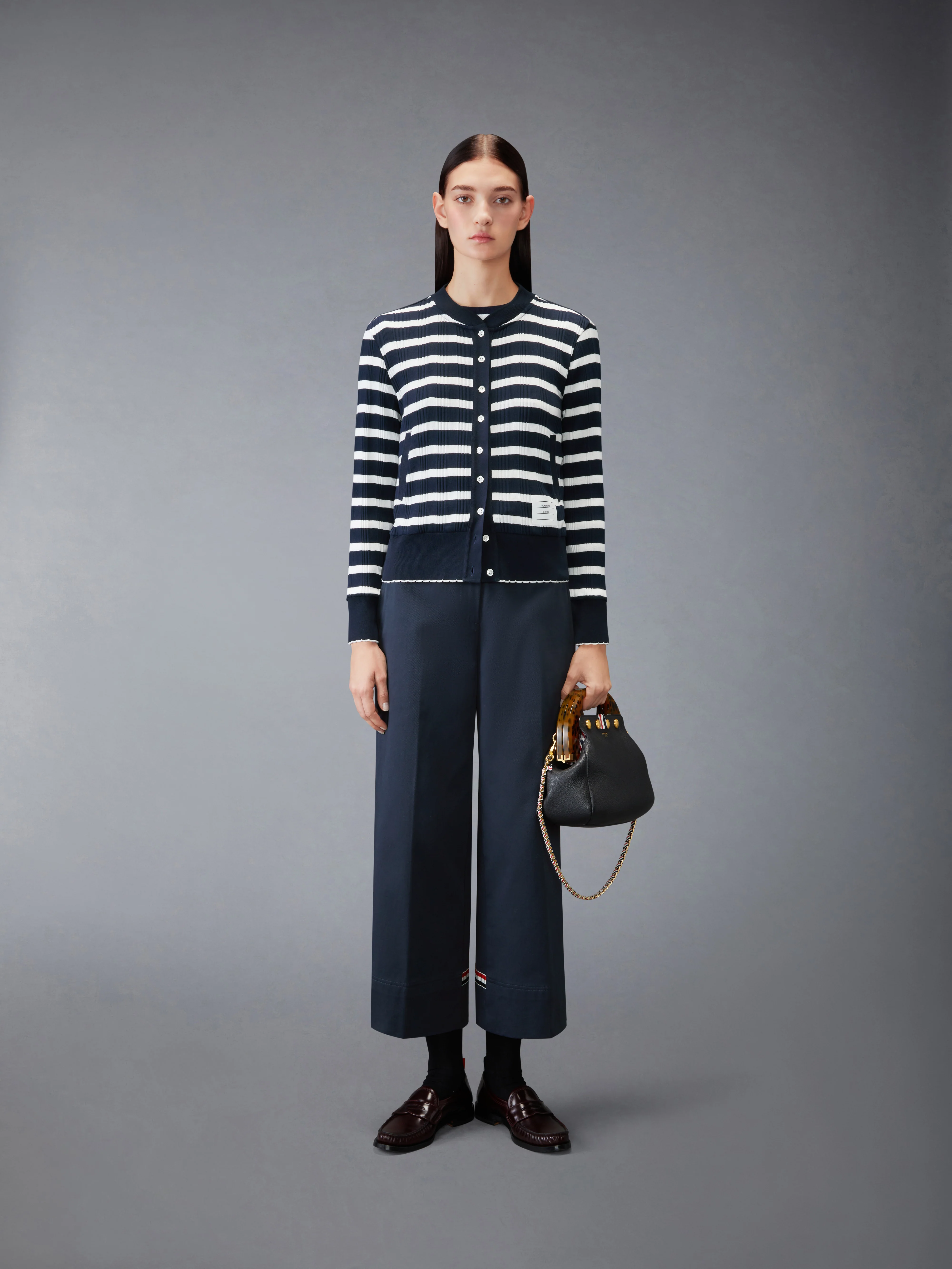 STRIPED RIB SCALLOP EDGE CARDIGAN - Image 3