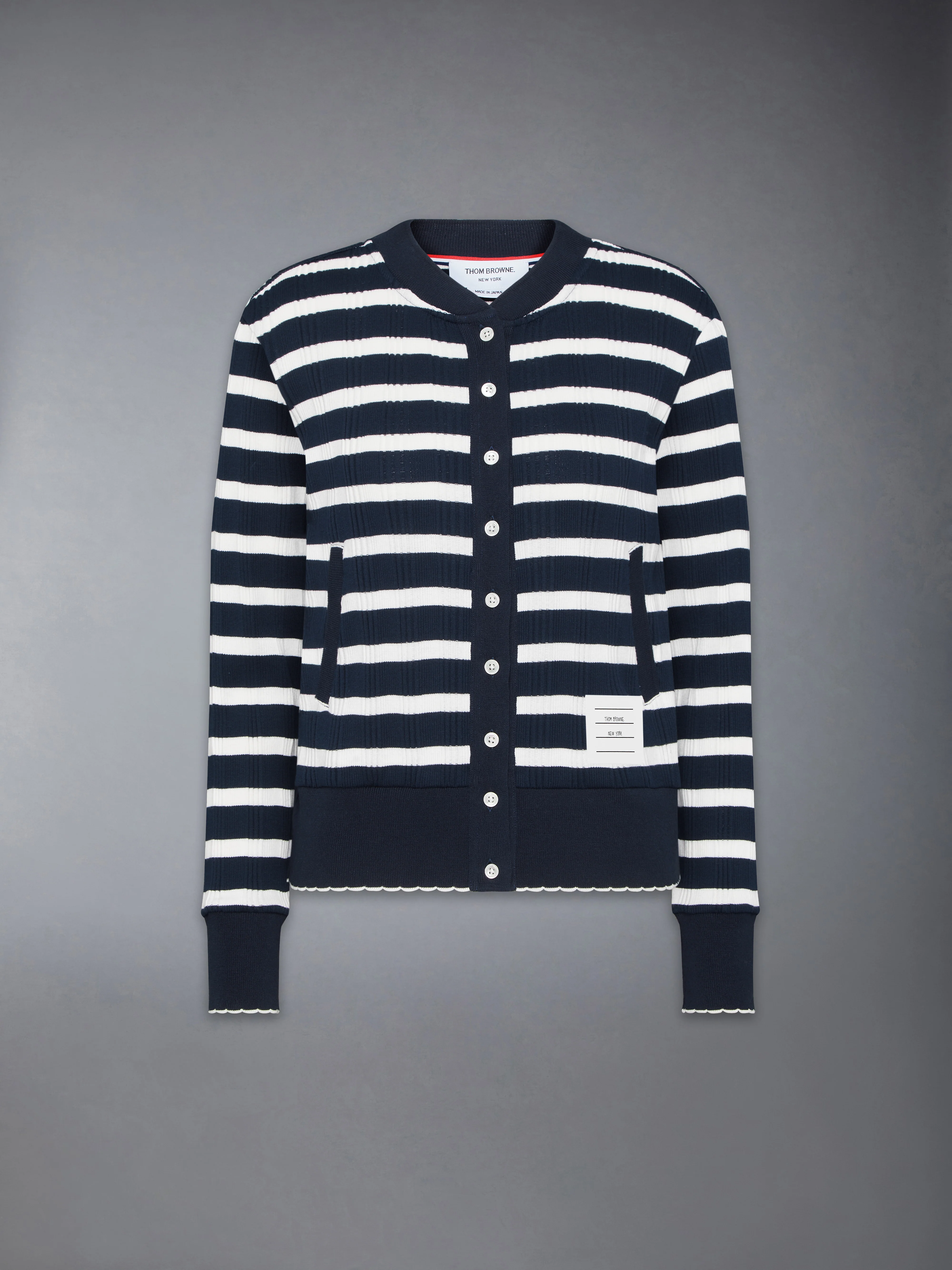 STRIPED RIB SCALLOP EDGE CARDIGAN - Image 6