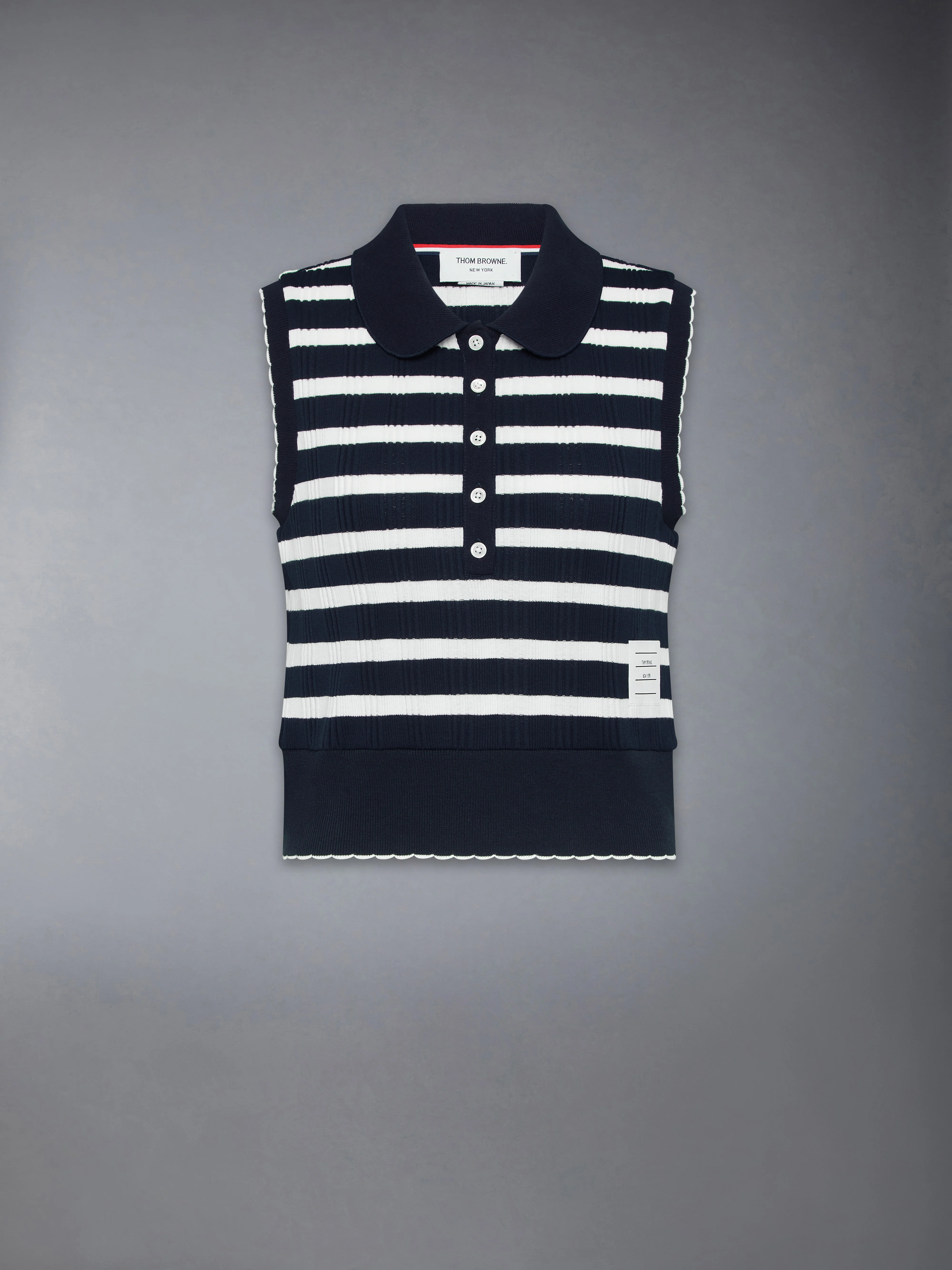 STRIPED SCALLOP EDGE SLEEVELESS POLO - Image 6