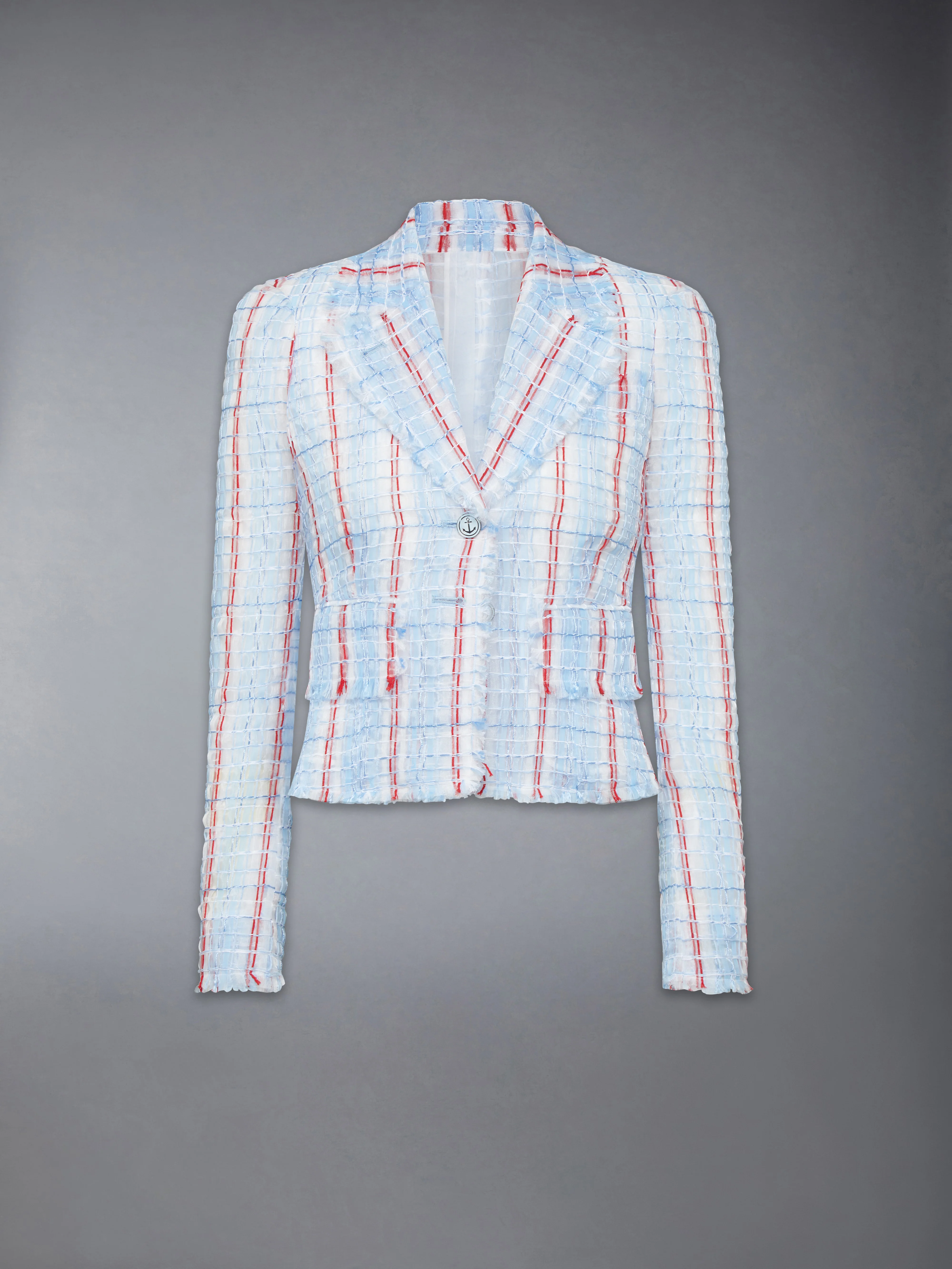 STRIPED SHEER TWEED CROPPED JACKET WITH FRAY EDGE - Image 7