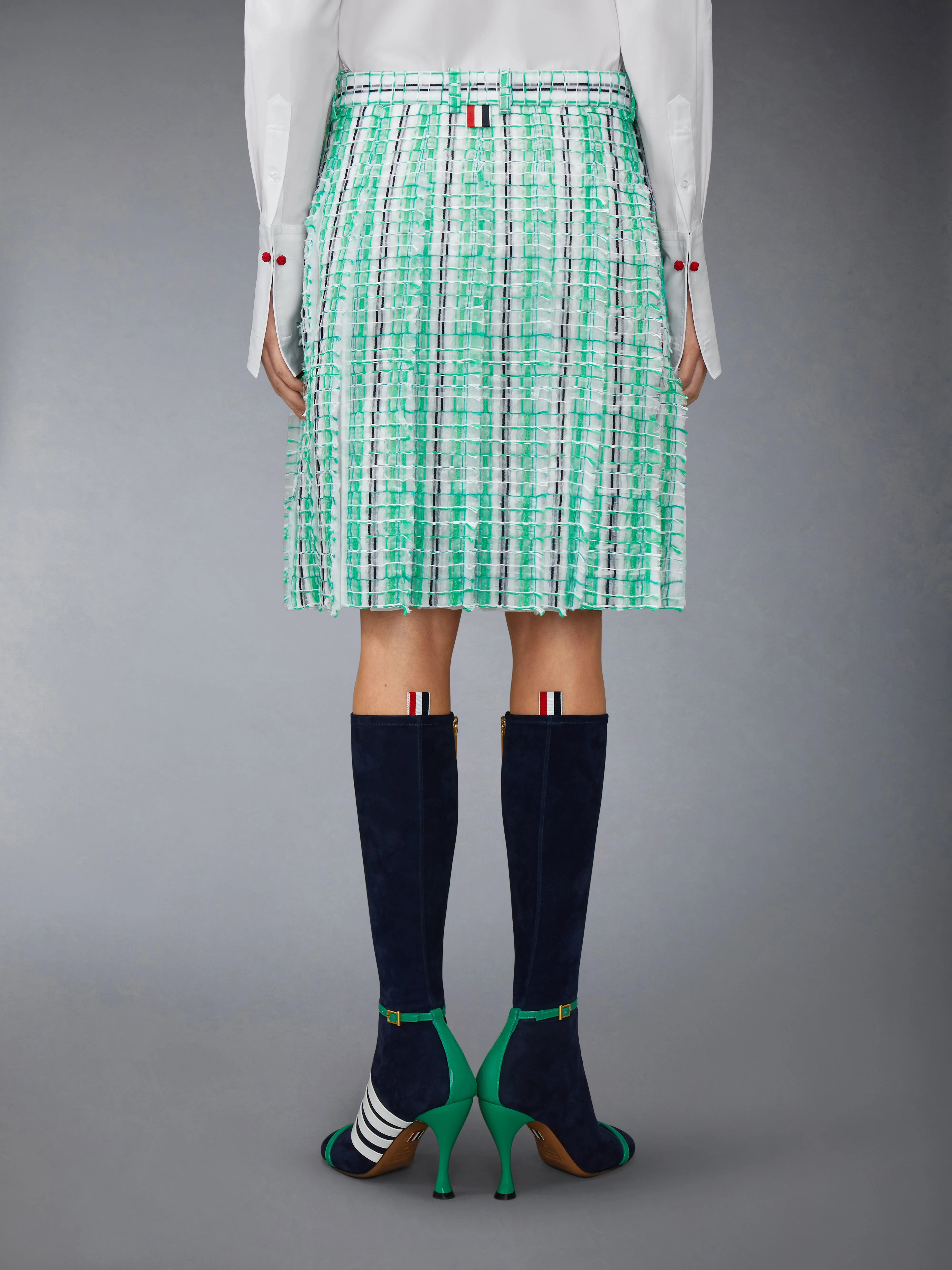 STRIPED SHEER TWEED LOW RISE PLEATED SKIRT - Image 3