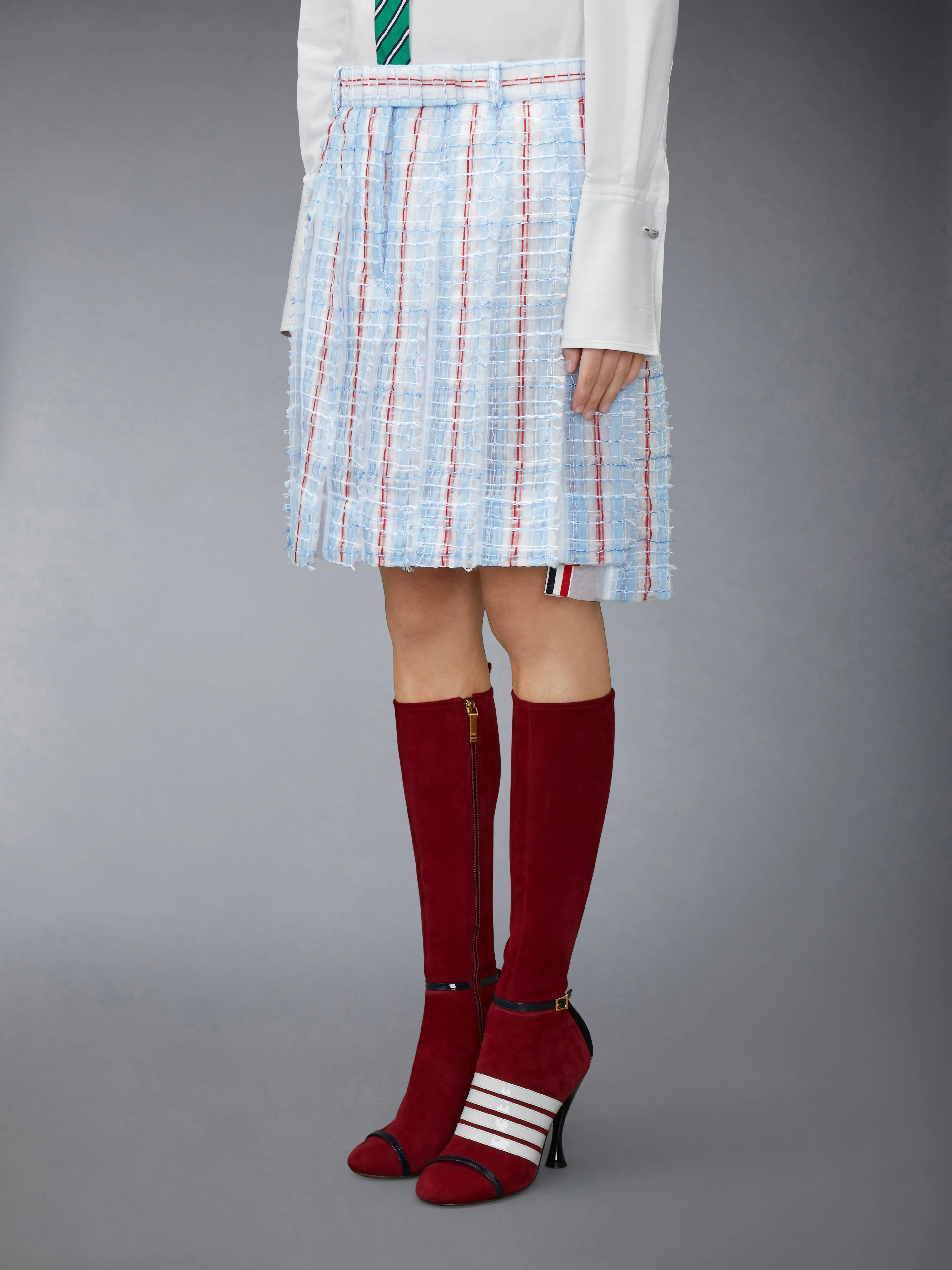 STRIPED SHEER TWEED LOW RISE PLEATED SKIRT - Image 2