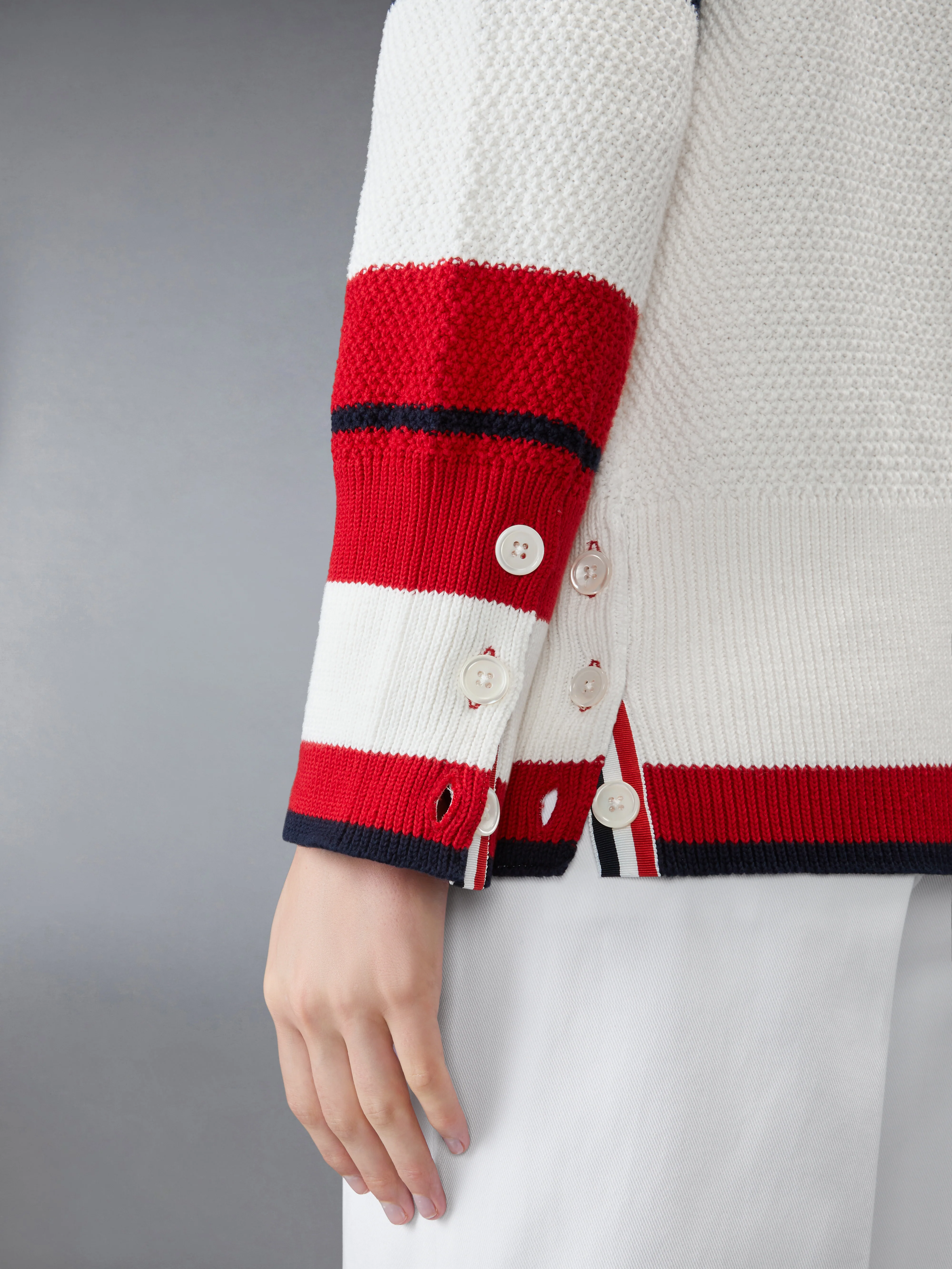 TENNIS RACQUET INTARSIA 4-BAR SEED STITCH CARDIGAN - Image 4