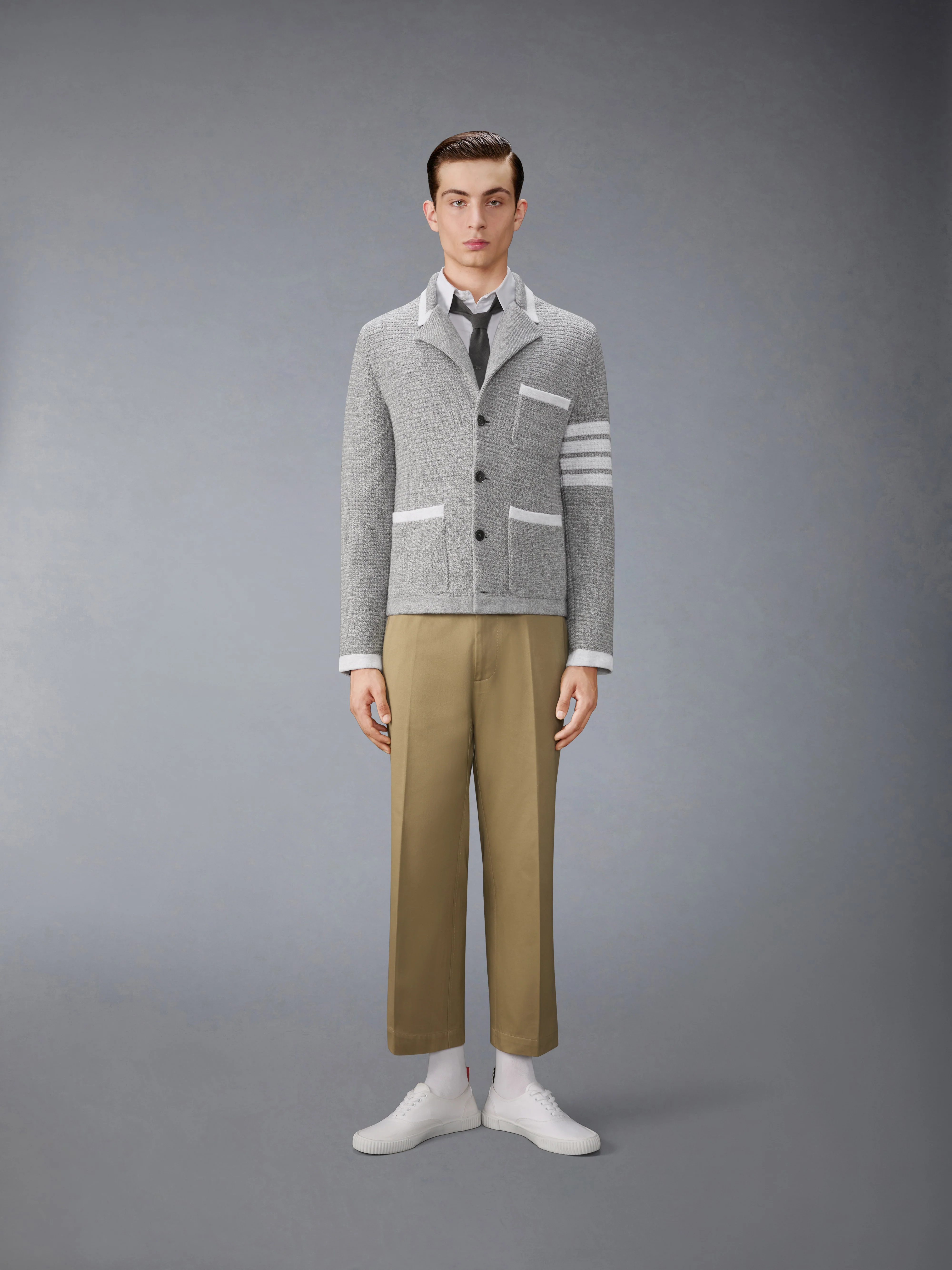 TEXTURED STITCH LINEN 4-BAR CARDIGAN JACKET - Image 3