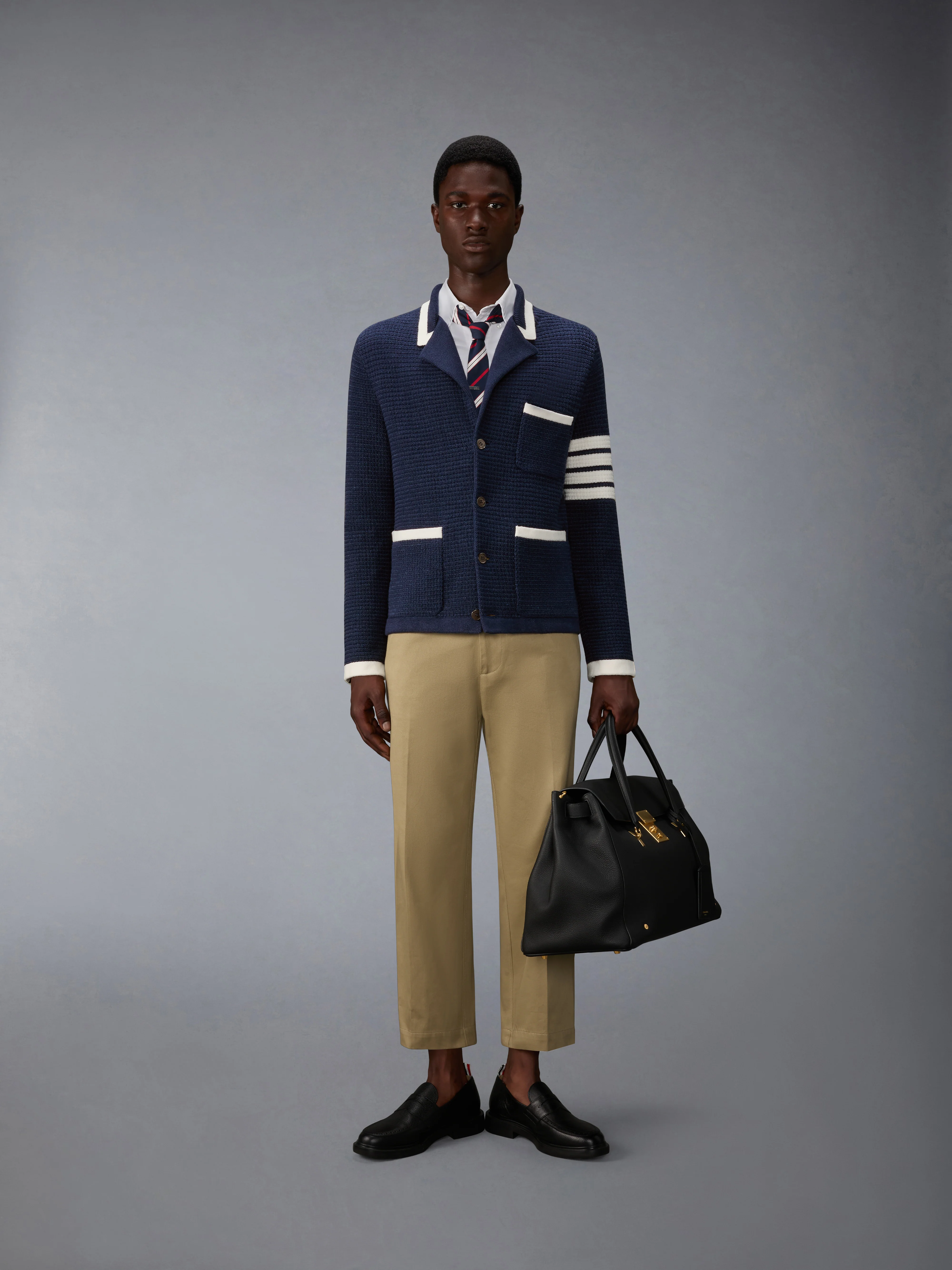 TEXTURED STITCH LINEN 4-BAR CARDIGAN JACKET - Image 3