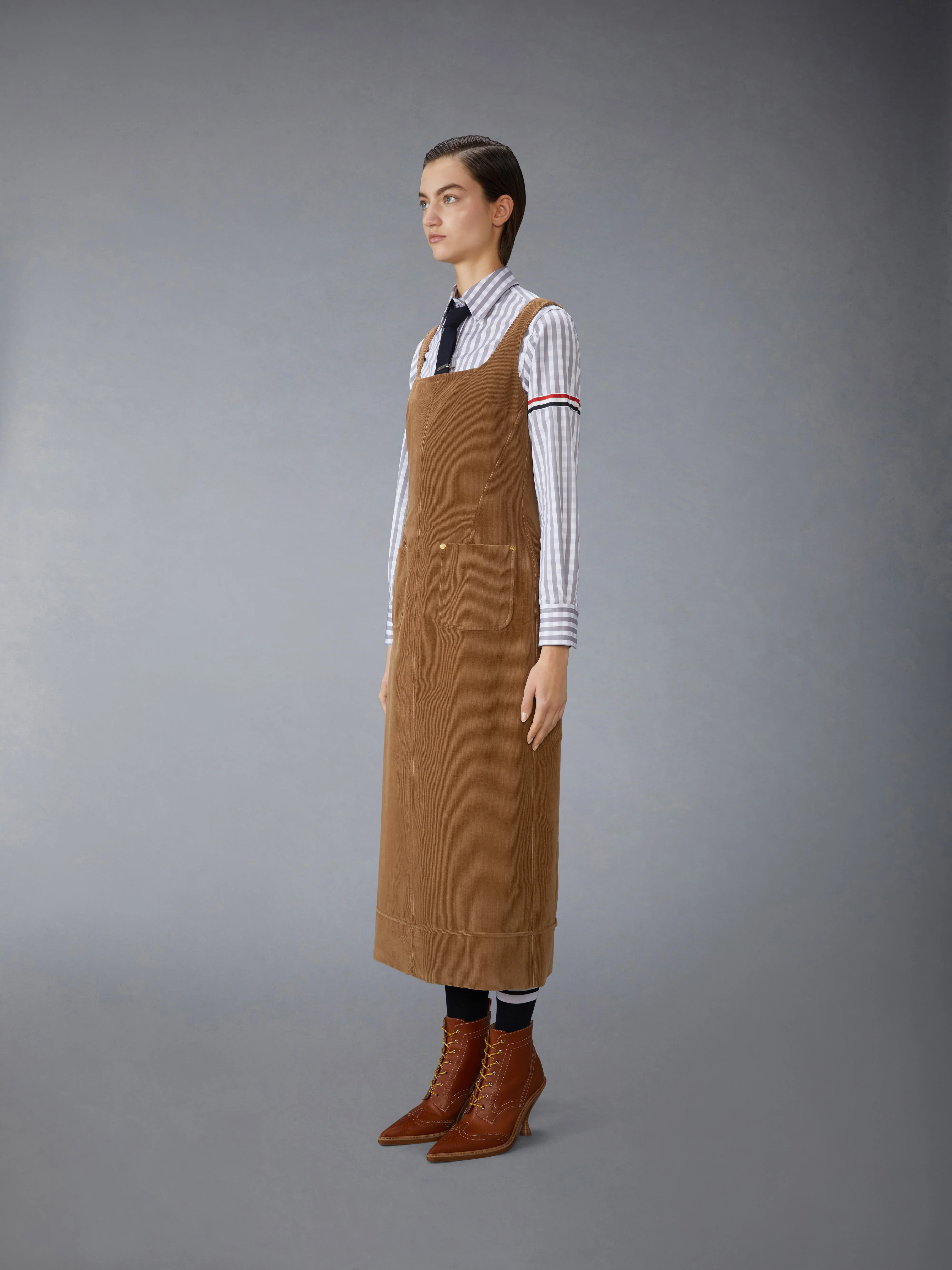 WALE CORDUROY SQUARE NECK COLUMN DRESS - Image 3