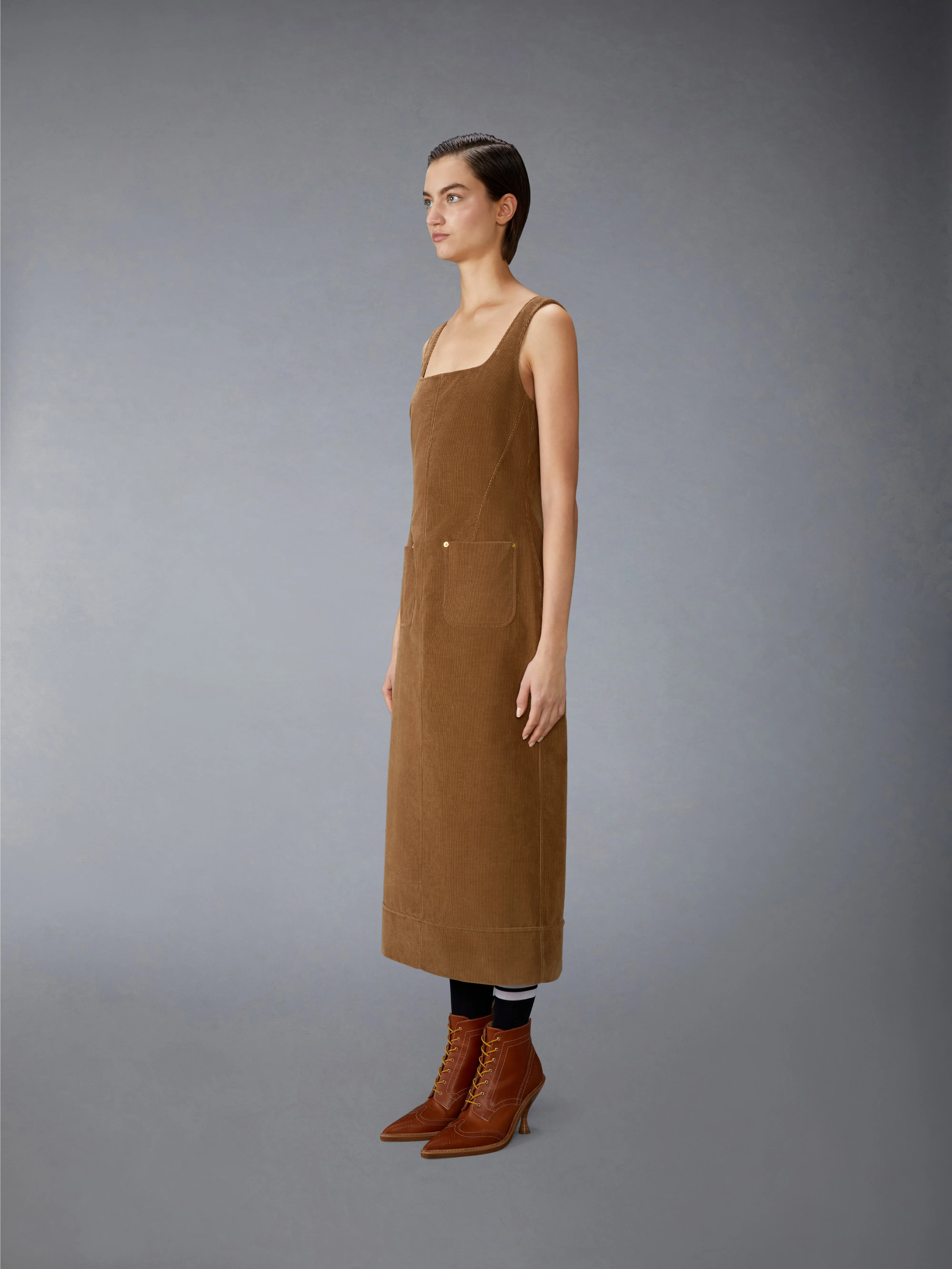 WALE CORDUROY SQUARE NECK COLUMN DRESS - Image 4