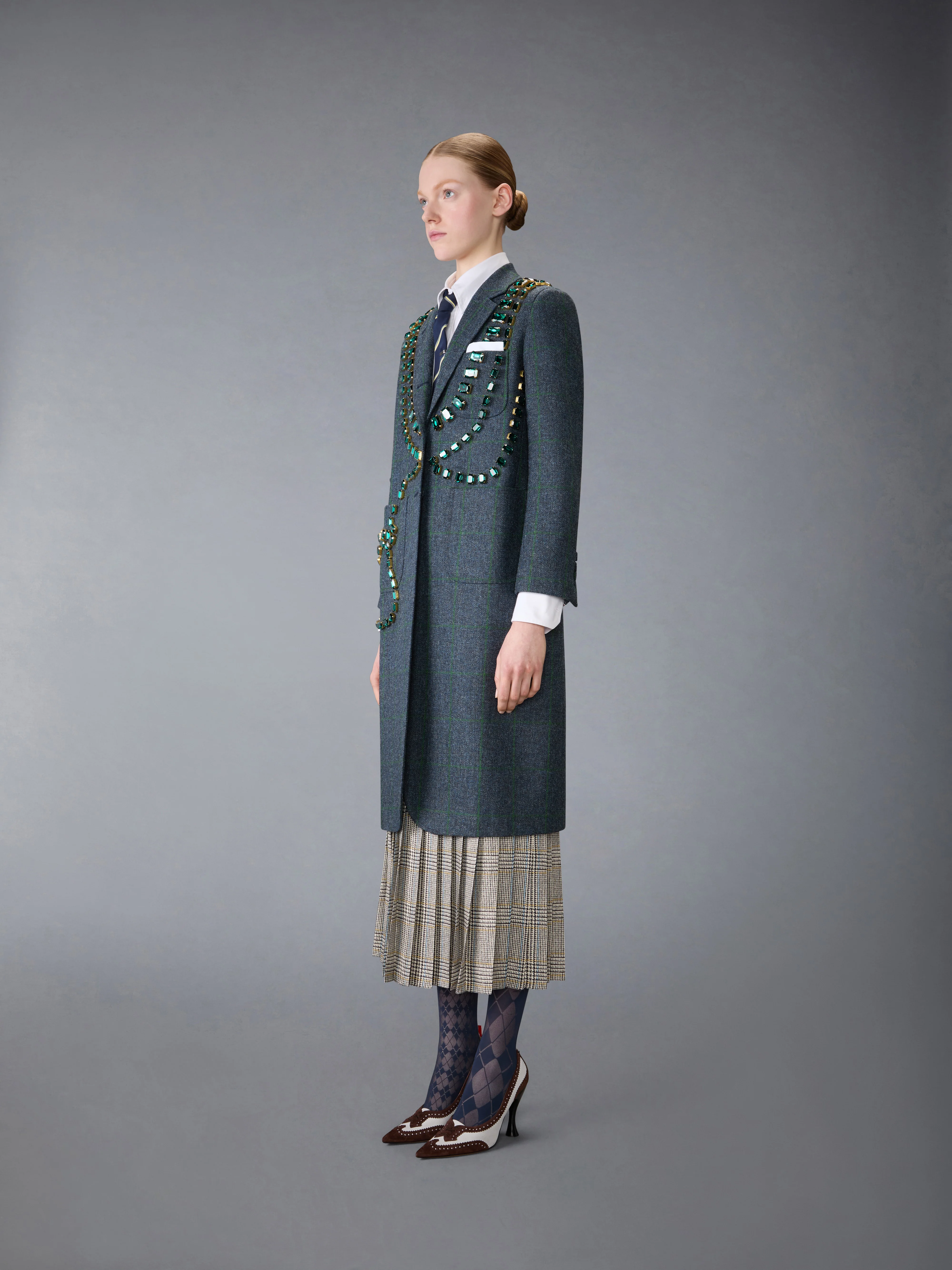 WINDOWPANE HUNTING TWEED TROMPE L'OEIL JACKET WITH SWAROVSKI CRYSTAL - Image 2