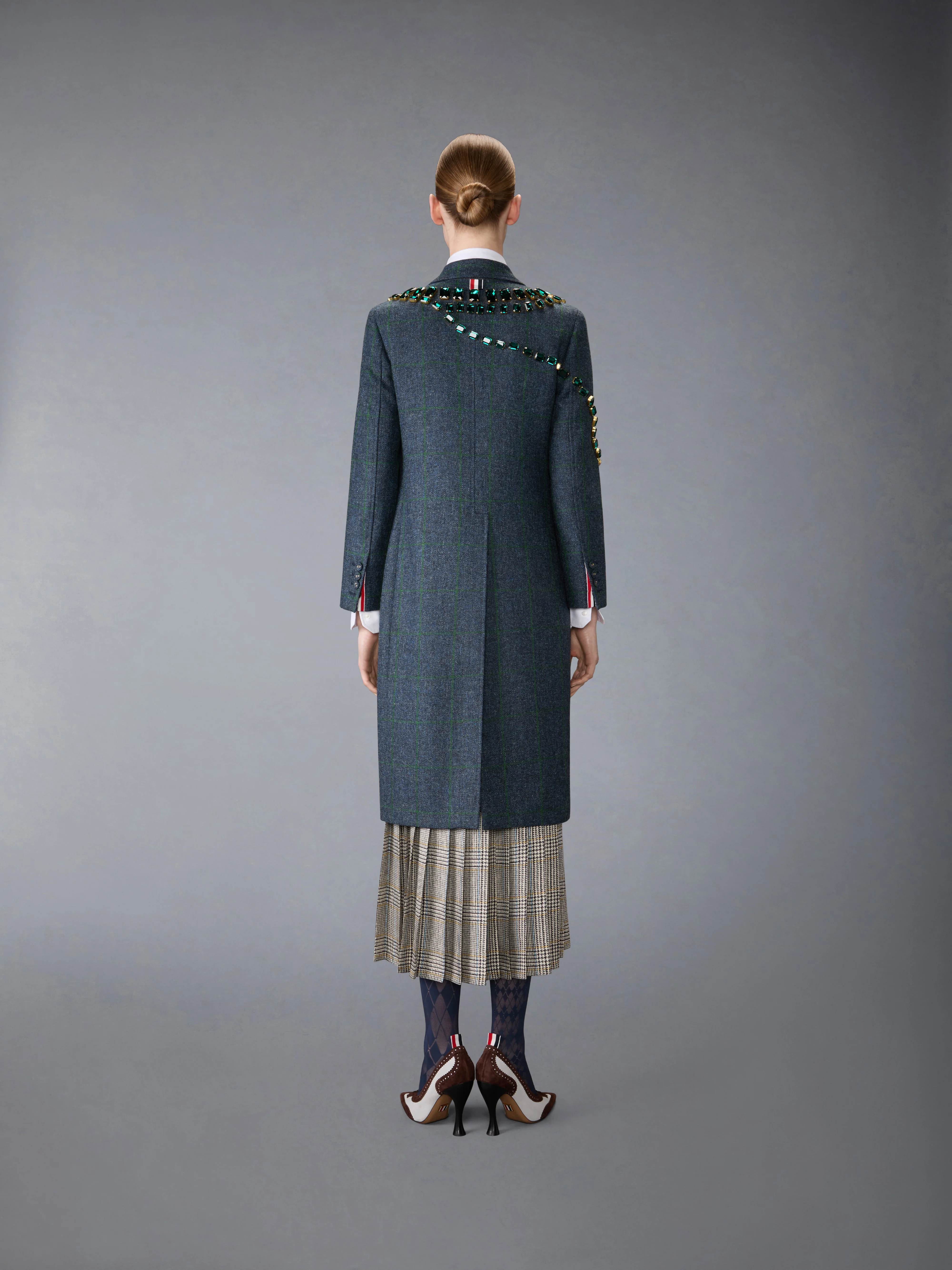 WINDOWPANE HUNTING TWEED TROMPE L'OEIL JACKET WITH SWAROVSKI CRYSTAL - Image 3