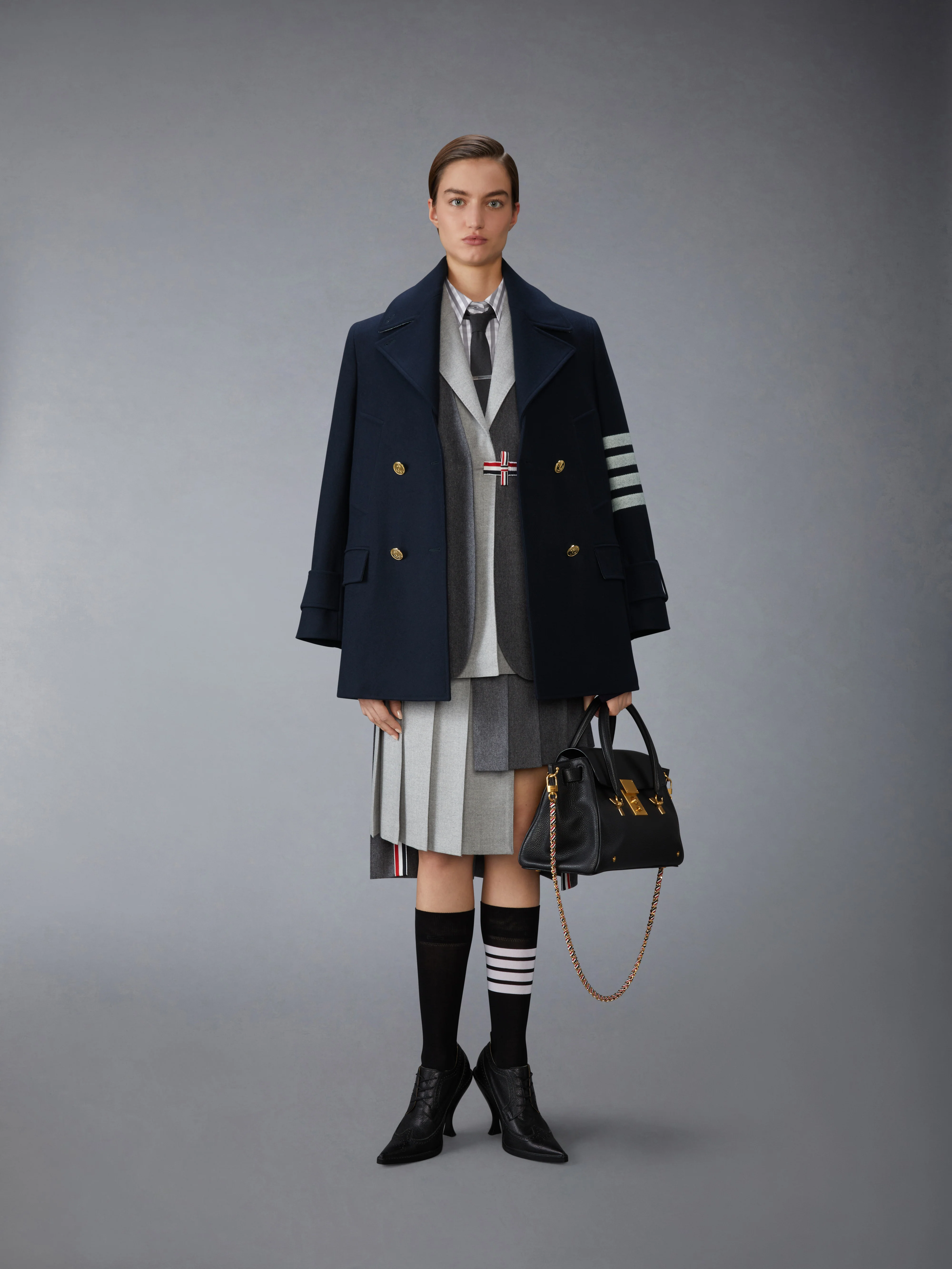 WOOL FLANNEL 4-BAR PLEATED SKIRT - Image 3