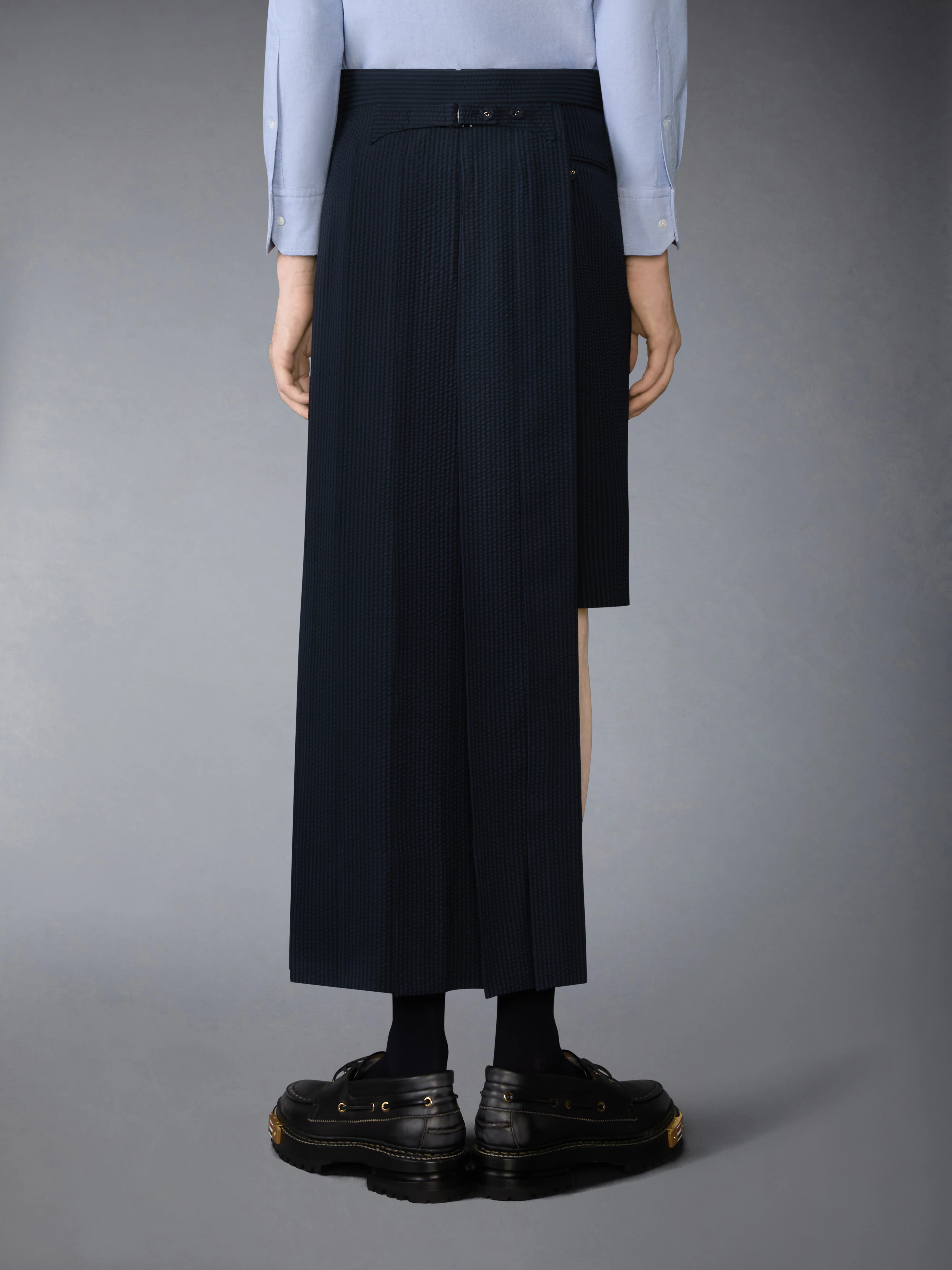 WOOL SEERSUCKER UTILITY BELT PLEATED SKIRT - Image 4
