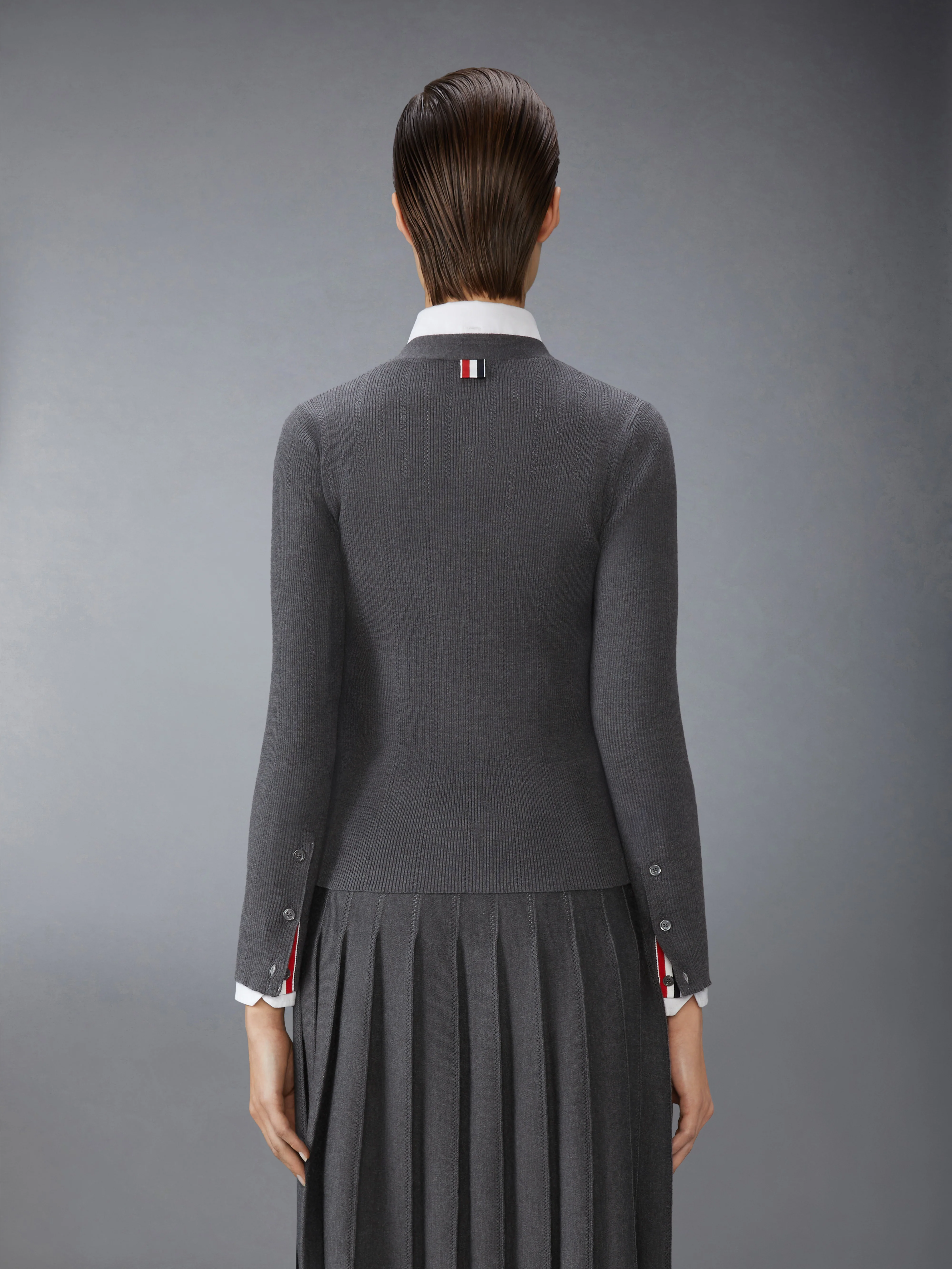 WOOL SILK POINTELLE V NECK CARDIGAN - Image 2